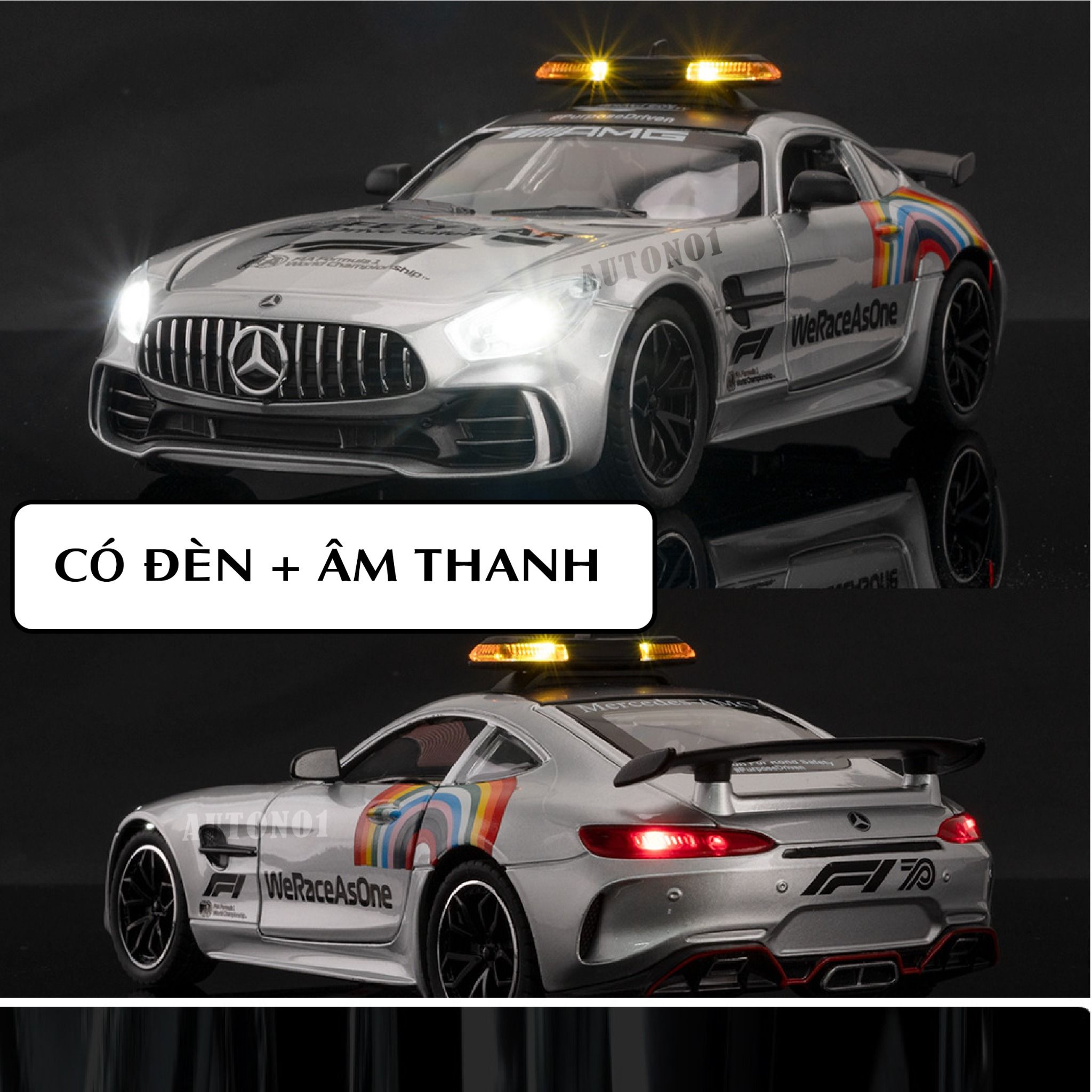 Mô hình xe dẫn đoàn đua F1 Mercedes Benz AMG GTR Safety car - full open - đánh lái - đèn - âm thanh tỉ lệ 1:24 Chezhi model OT600