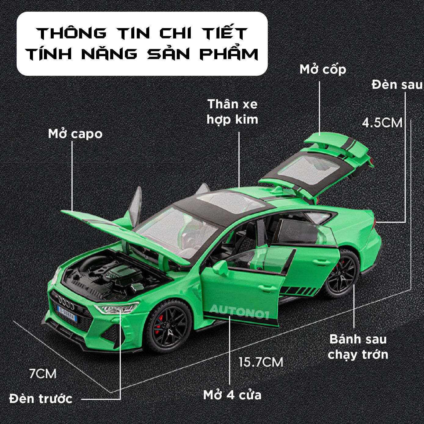 Mô hình xe xe Audi RS7 full open - full kính - có đèn - âm thanh tỉ lệ 1:32 Alloy Model OT481
