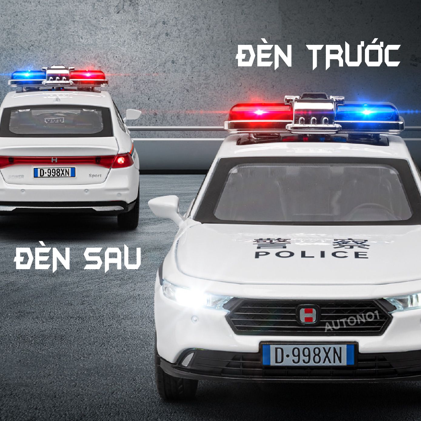 Mô hình xe Honda Accord 2024 Police full open - có đèn - âm thanh tỉ lệ 1:32 Alloy Model OT553