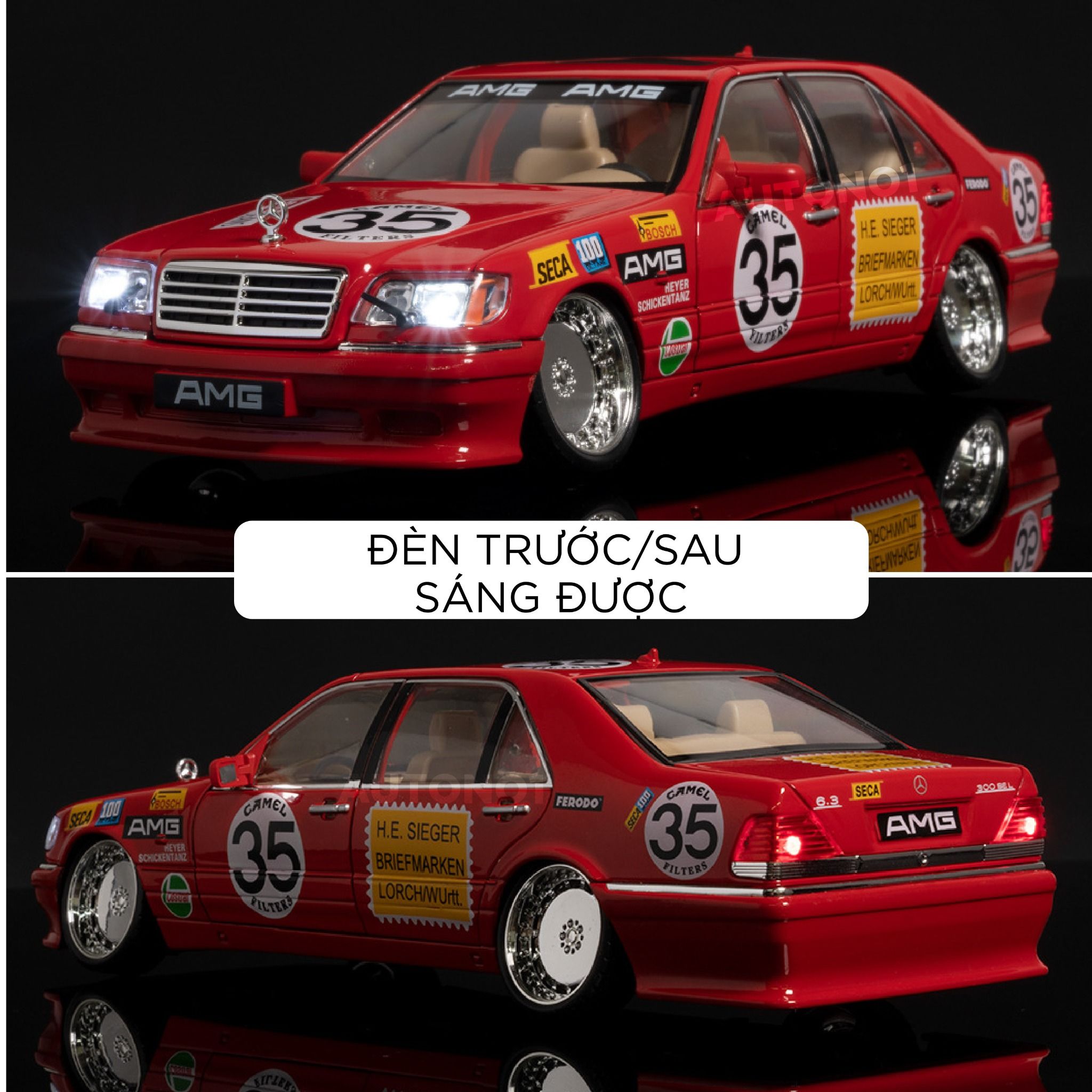 Mô hình xe Mercedes-Benz W140 - 300SEL JDM AMG race full open - full kính - có âm thanh - đèn tỉ lệ 1:24 Jinlifang OT495