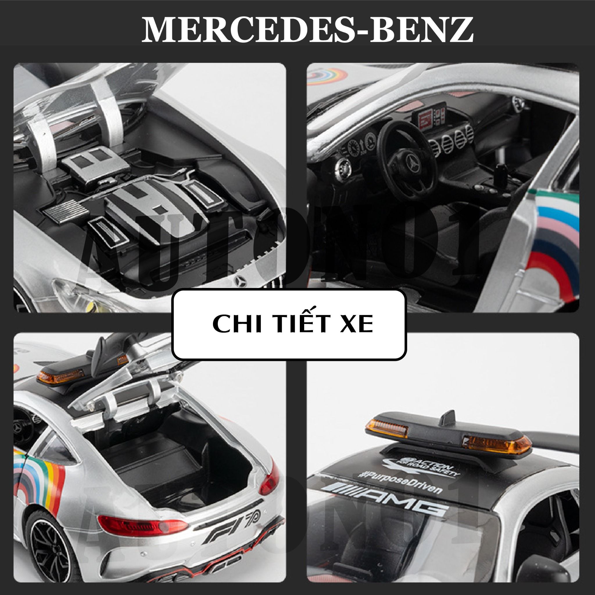 Mô hình xe dẫn đoàn đua F1 Mercedes Benz AMG GTR Safety car - full open - đánh lái - đèn - âm thanh tỉ lệ 1:24 Chezhi model OT600