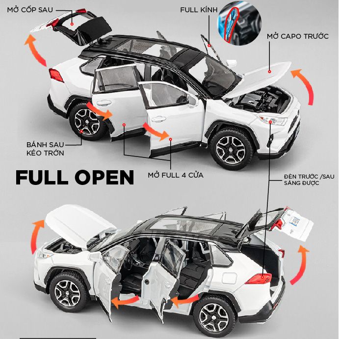 Mô hình xe ô tô Toyota RAV4 full open - full kính - có âm thanh - đèn tỉ lệ 1:22 Jiaye Model OT503