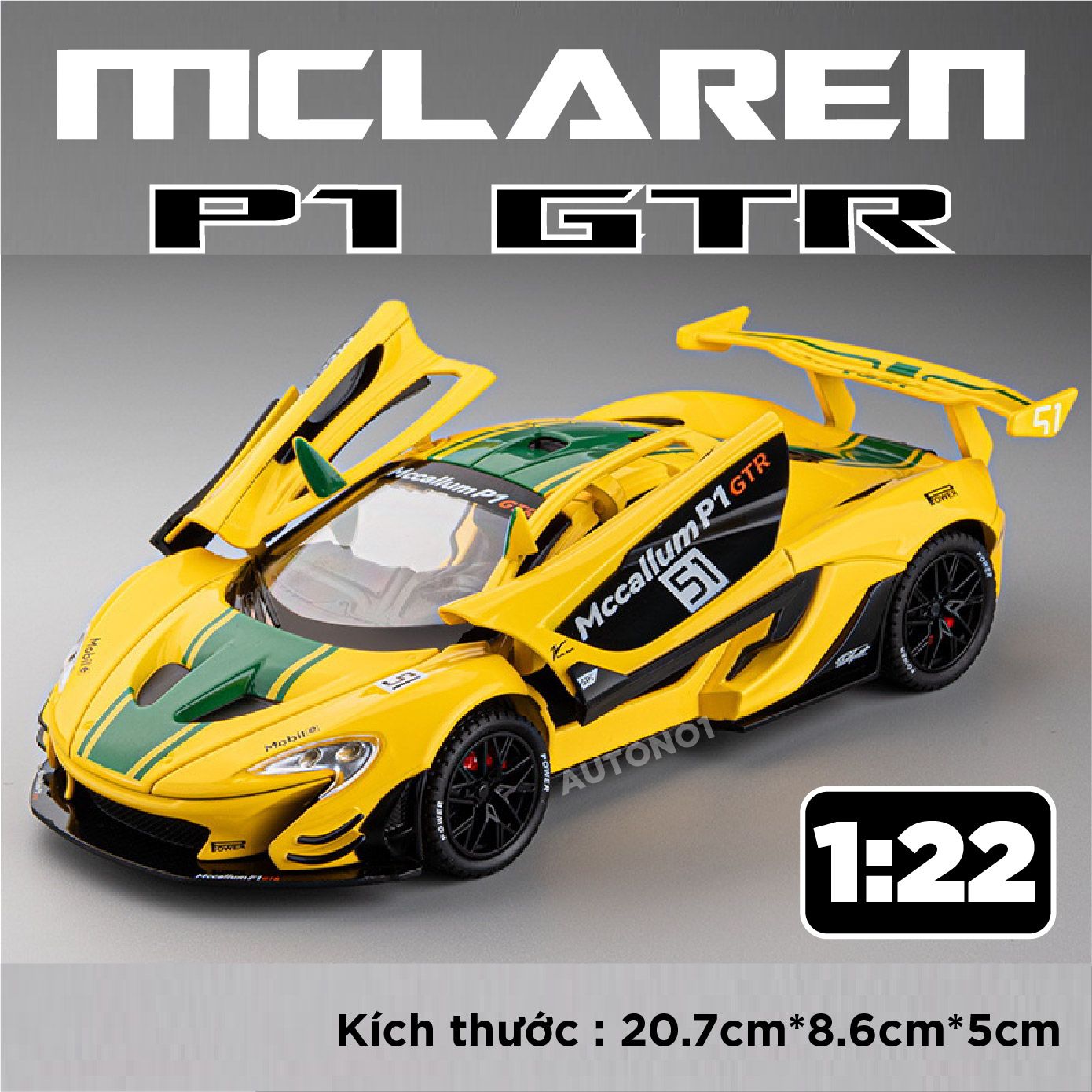 Mô hình xe McLaren P1 GTR full open - có âm thanh - có đèn tỉ lệ 1:22 Jiaye Model OT454