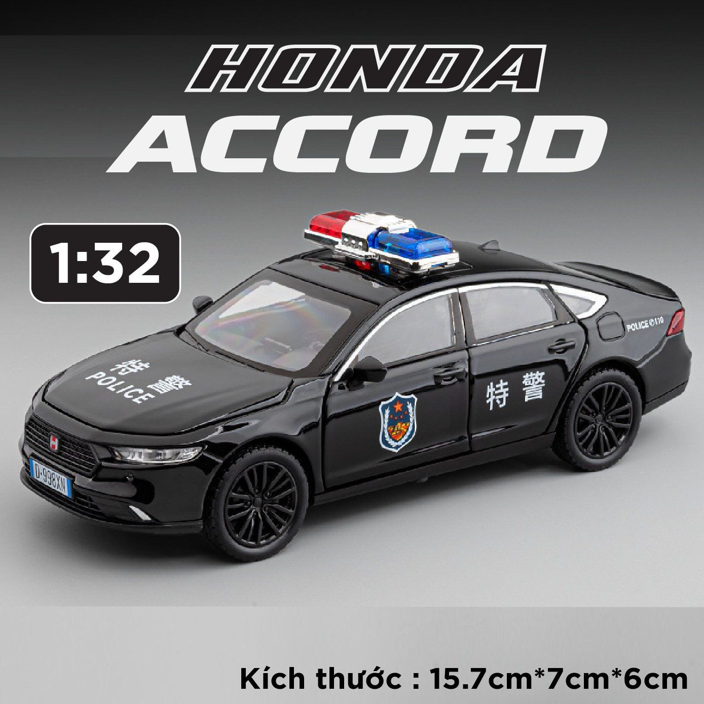 Mô hình xe Honda Accord 2024 Police full open - có đèn - âm thanh tỉ lệ 1:32 Alloy Model OT553
