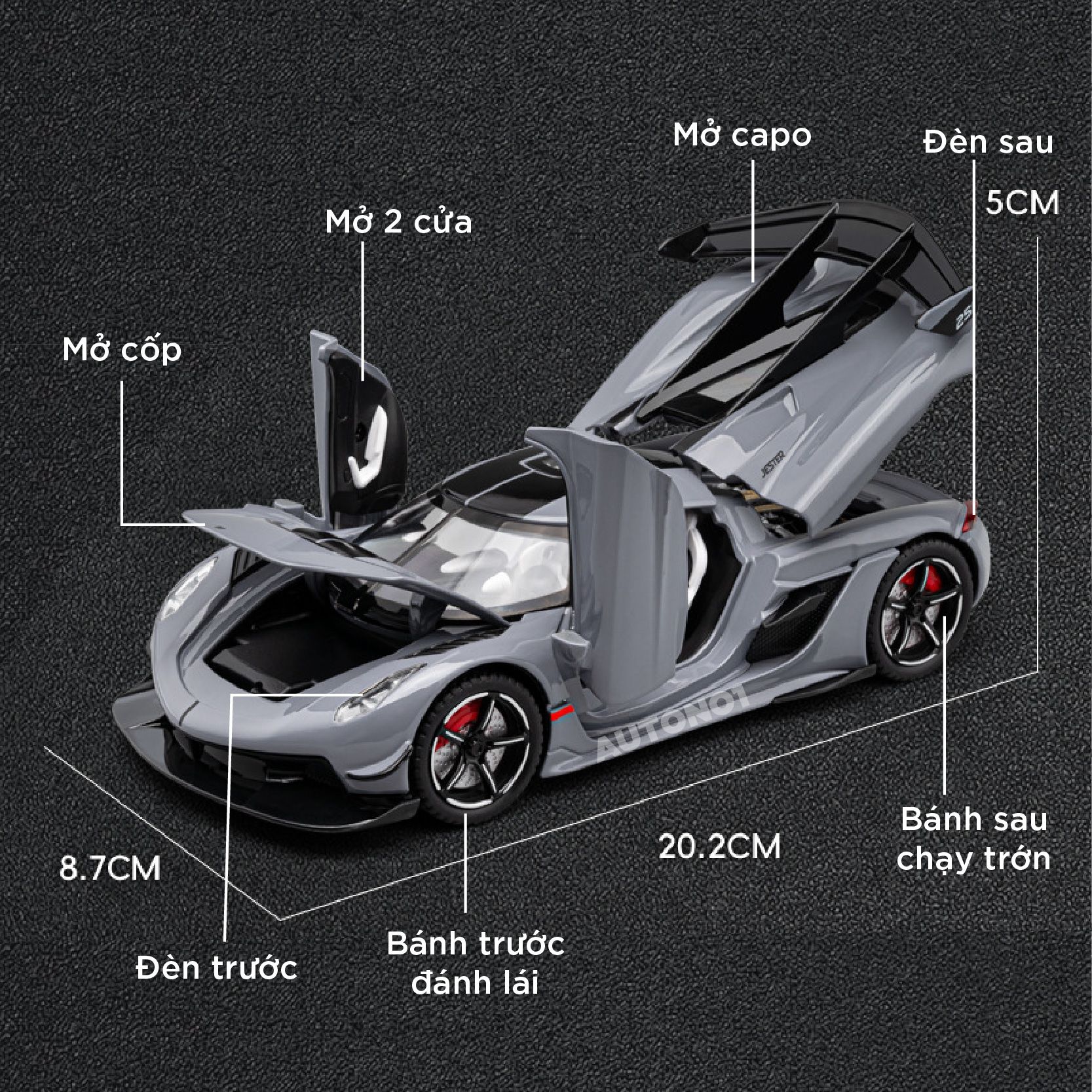 Mô hình xe Koenigsegg Jesko full open-có đèn-âm thanh tỉ lệ 1:22 Jiaye Model OT569