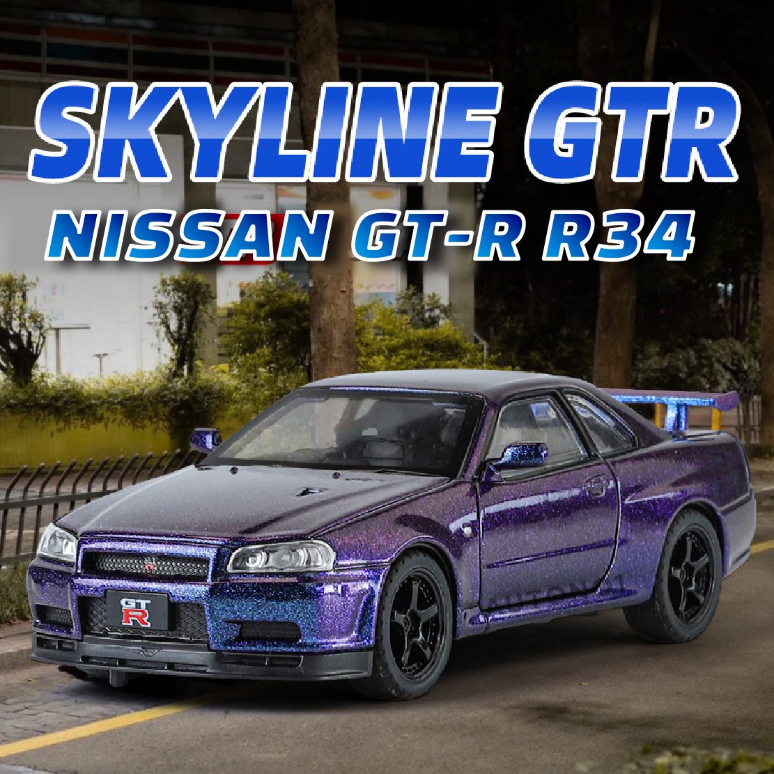 Mô hình xe ô tô Nissan GT-R R34 Fast & Furious full open - full kính - có đèn - âm thanh tỉ lệ 1:32 Jinlifiang OT574