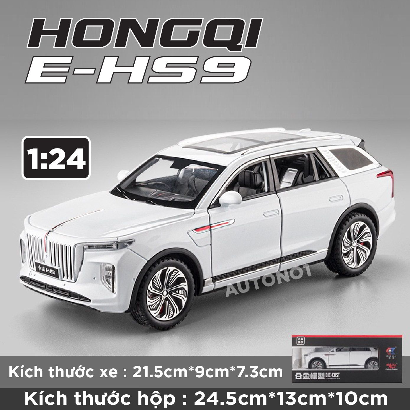 Mô hình xe Hongqi\Hồng Kỳ E-HS9 full open có đèn có âm thanh tỉ lệ 1:24 Chezhi OT439