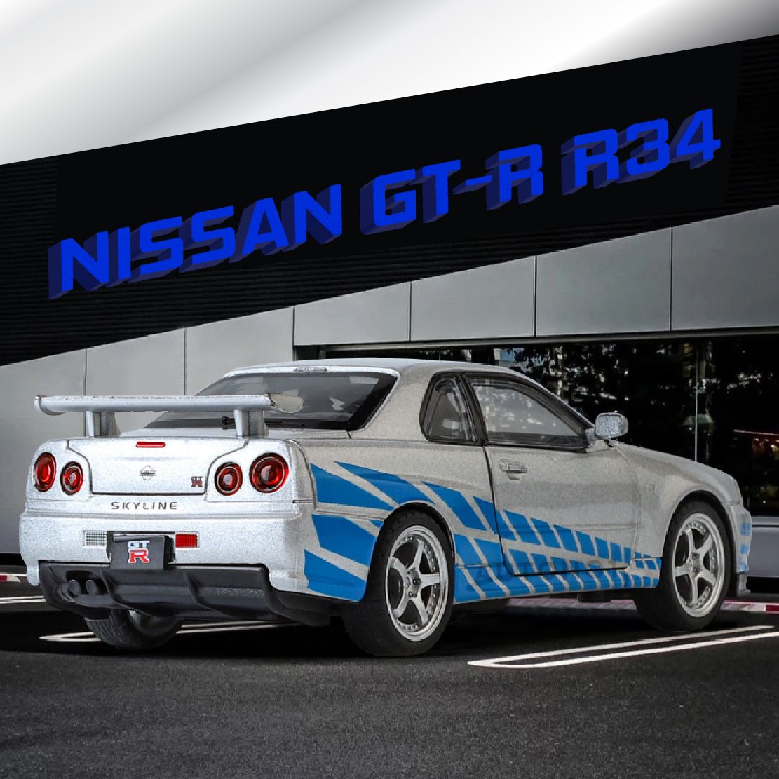 Mô hình xe ô tô Nissan GT-R R34 Fast & Furious full open - full kính - có đèn - âm thanh tỉ lệ 1:32 Jinlifiang OT574