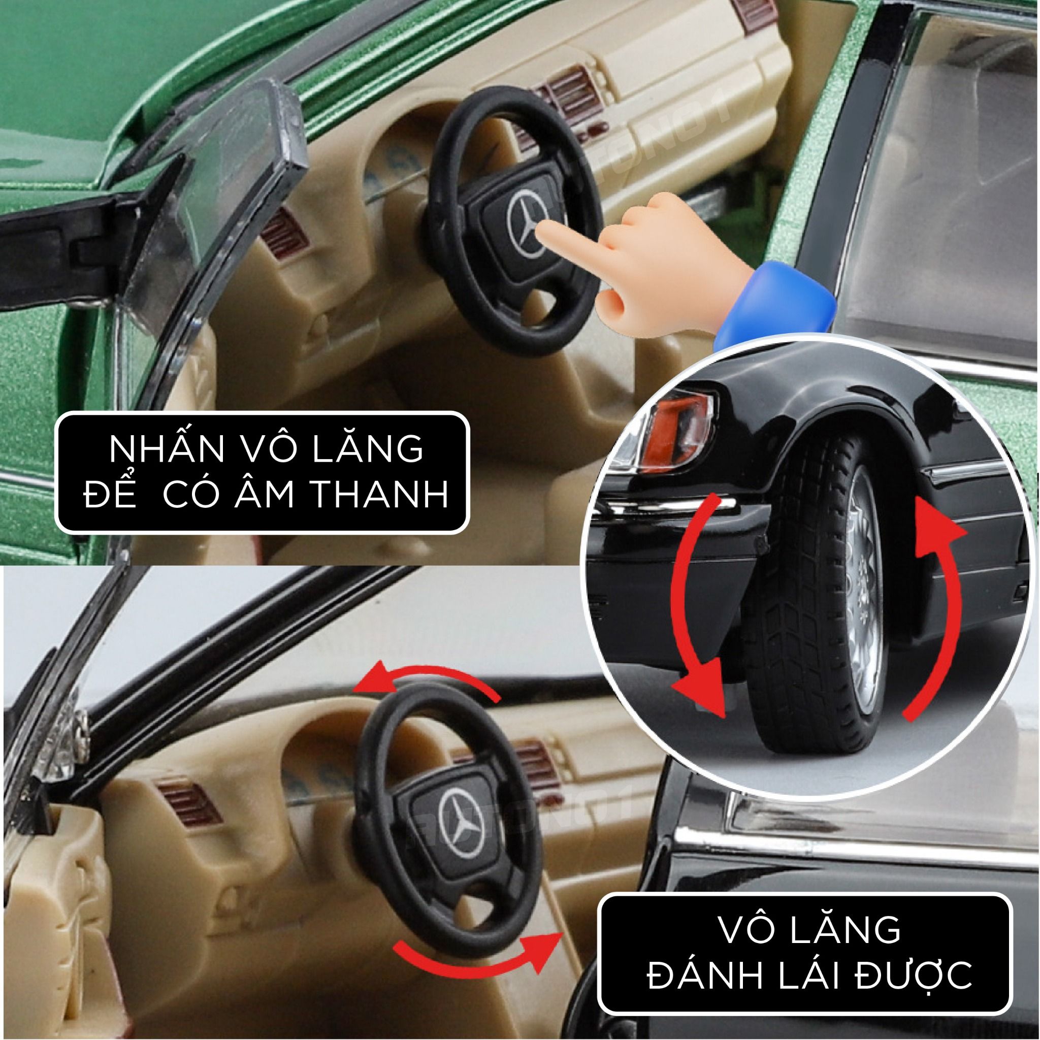Mô hình xe cổ Mercedes-Benz W140 320SEL full open - full kính - đánh lái được - có đèn và âm thanh tỉ lệ 1:24 Jinlifang OT468