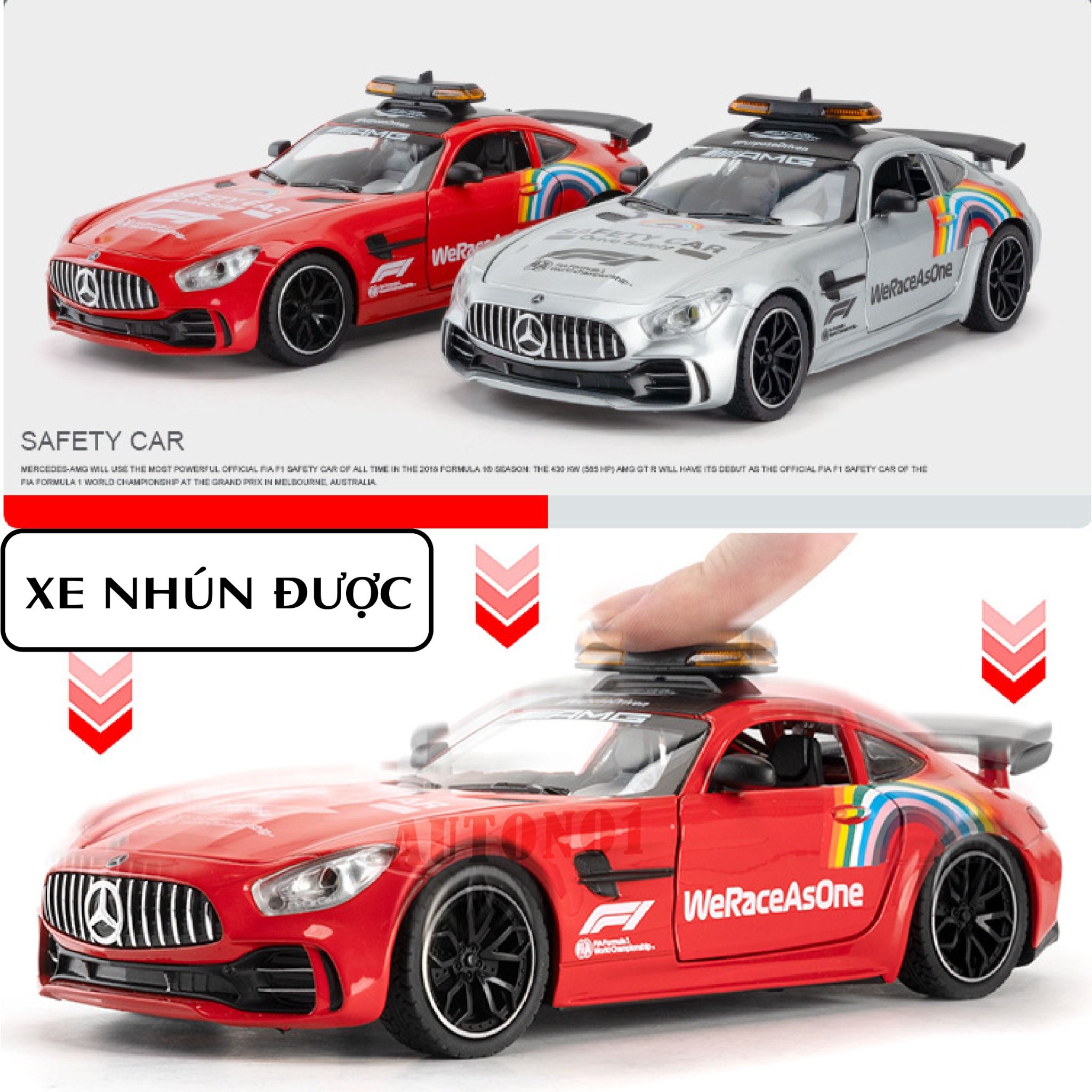 Mô hình xe dẫn đoàn đua F1 Mercedes Benz AMG GTR Safety car - full open - đánh lái - đèn - âm thanh tỉ lệ 1:24 Chezhi model OT600