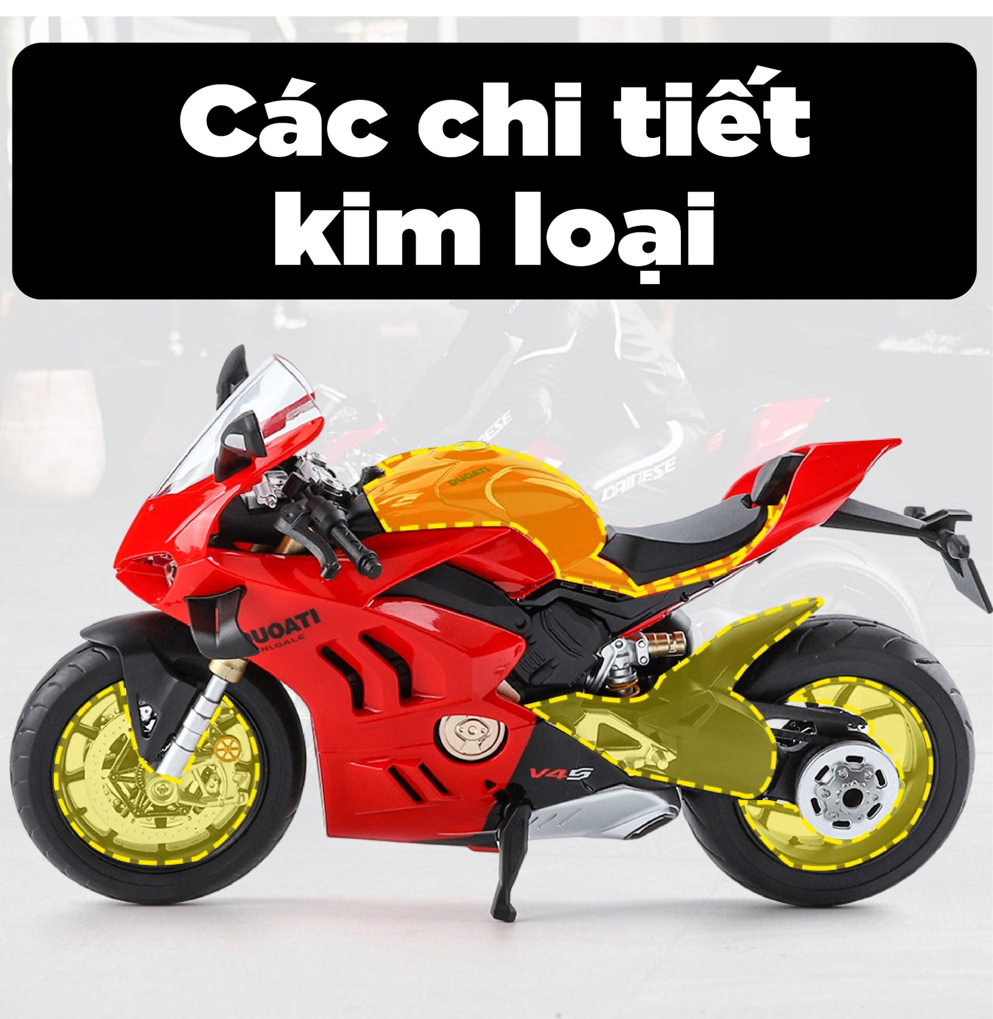 Mô hình mô tô Ducati V4S có âm thanh - đèn - ben nâng tỉ lệ 1:9 Alloy Model MT087