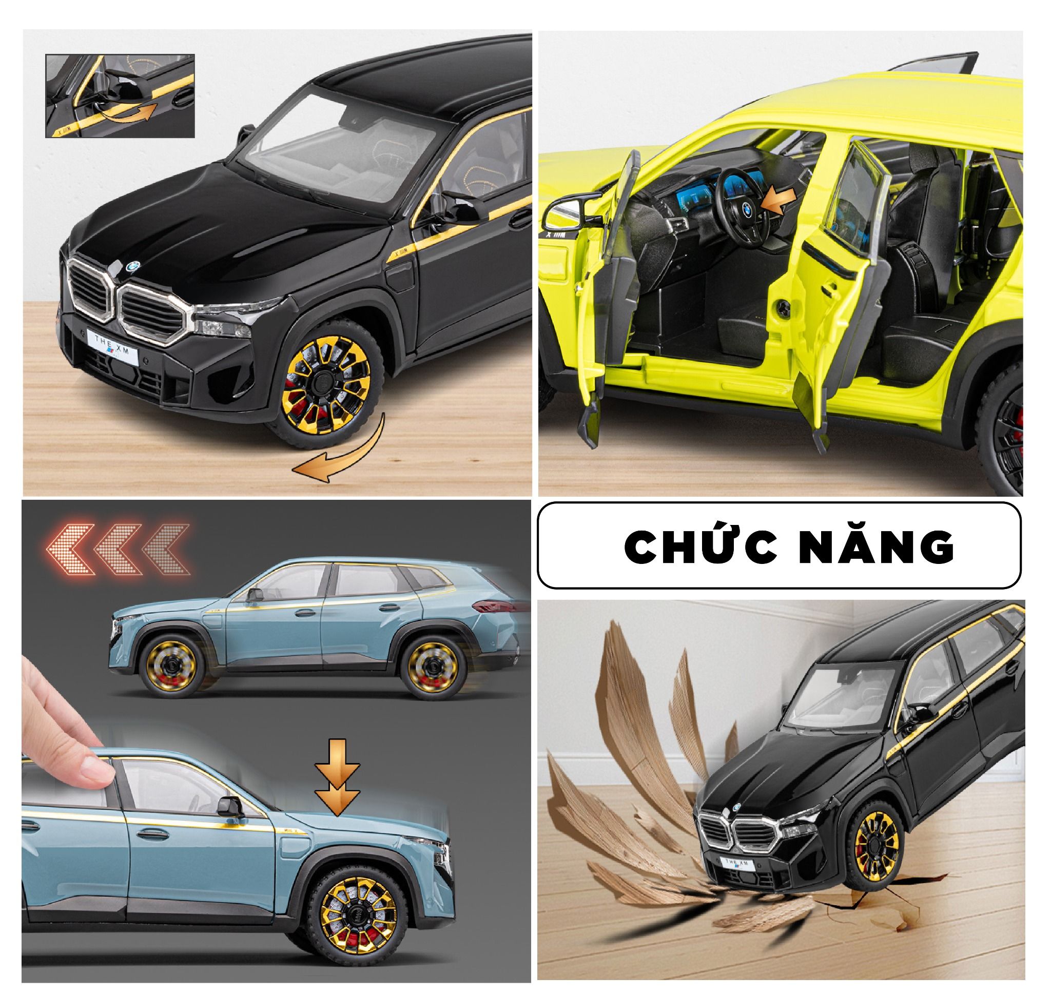 Mô hình xe BMW the XM full kính - full open - đánh lái được tỉ lệ 1:24 Chezhi OT448