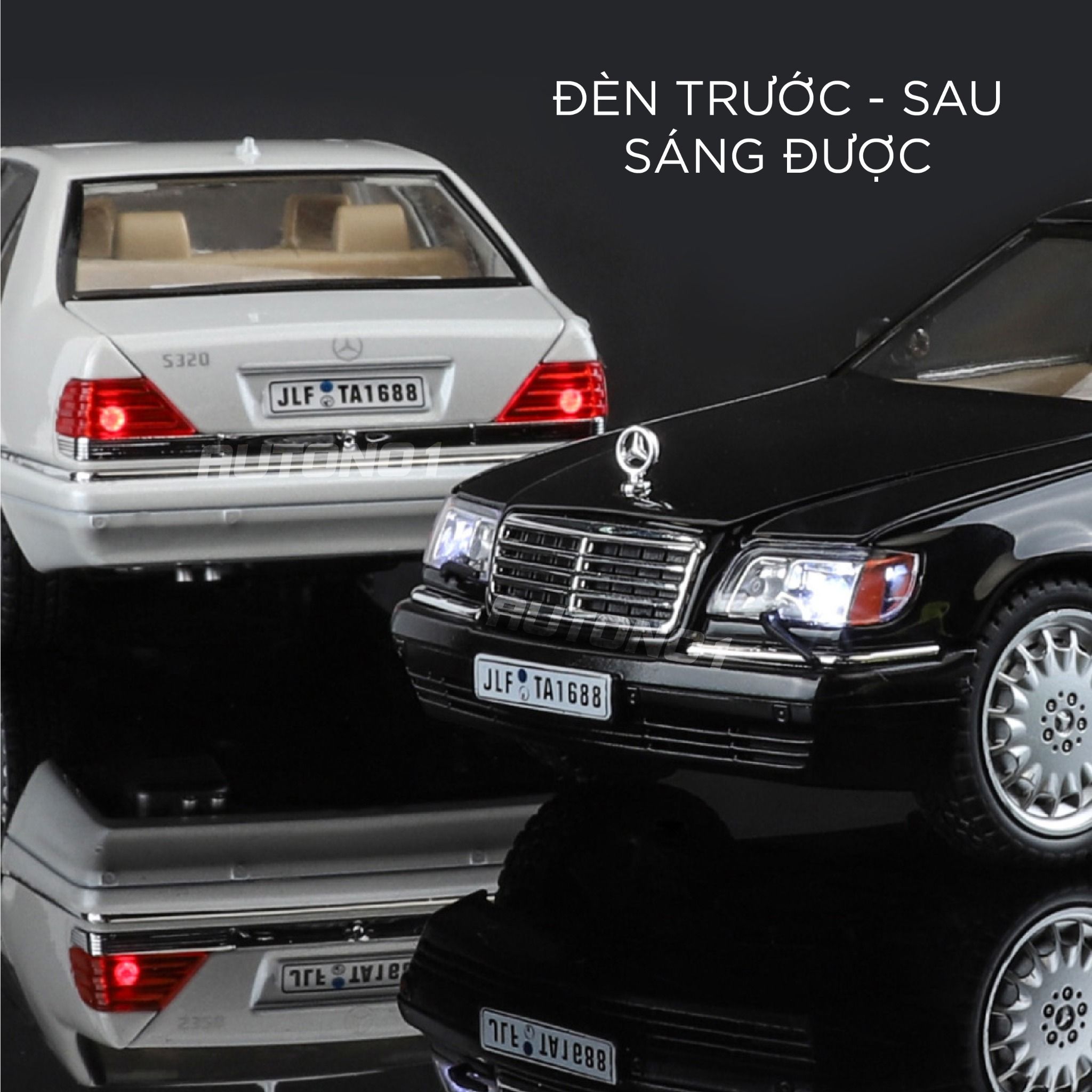 Mô hình xe cổ Mercedes-Benz W140 320SEL full open - full kính - đánh lái được - có đèn và âm thanh tỉ lệ 1:24 Jinlifang OT468
