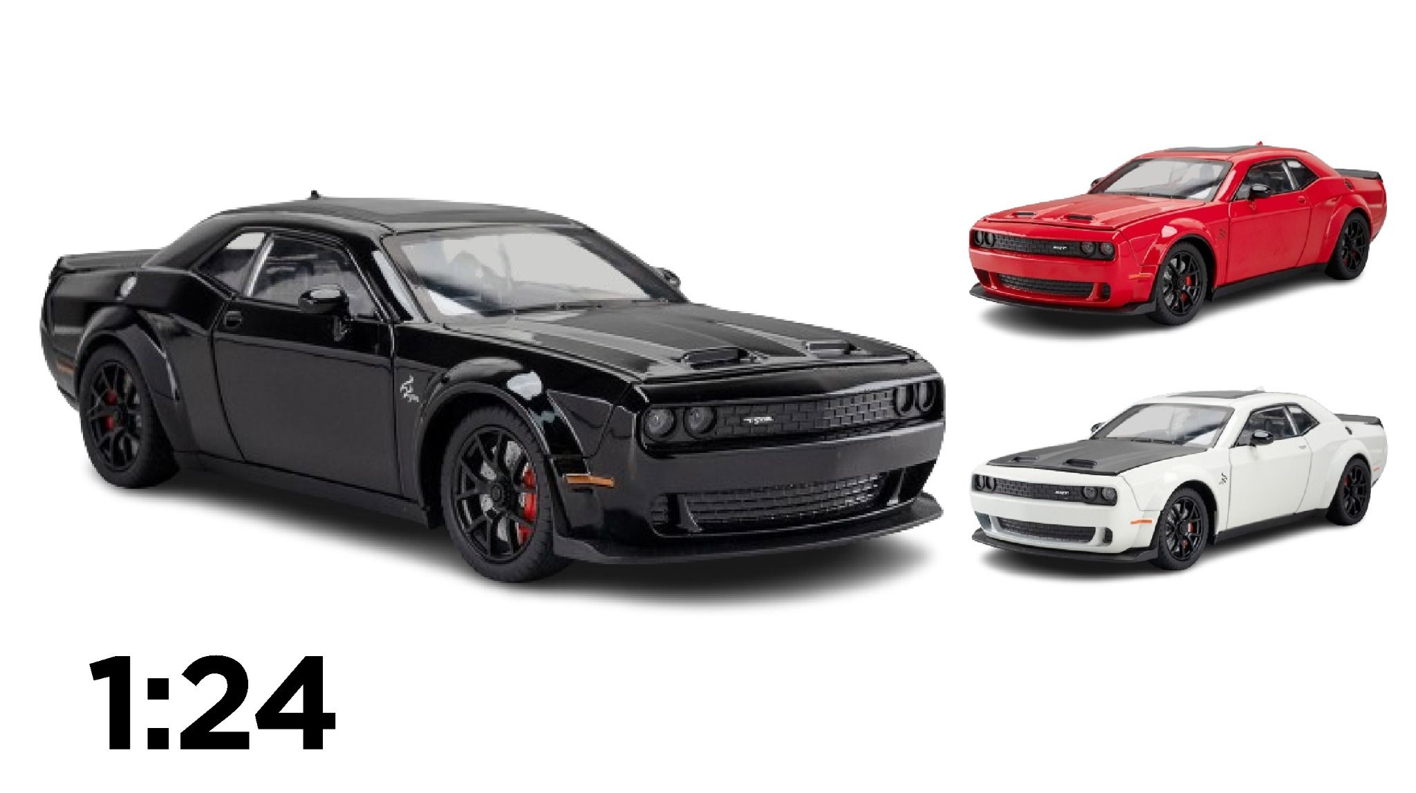 Mô hình xe Dodge Challenger SRT full open - có đèn - âm thanh tỉ lệ 1:24 Chezhi OT528
