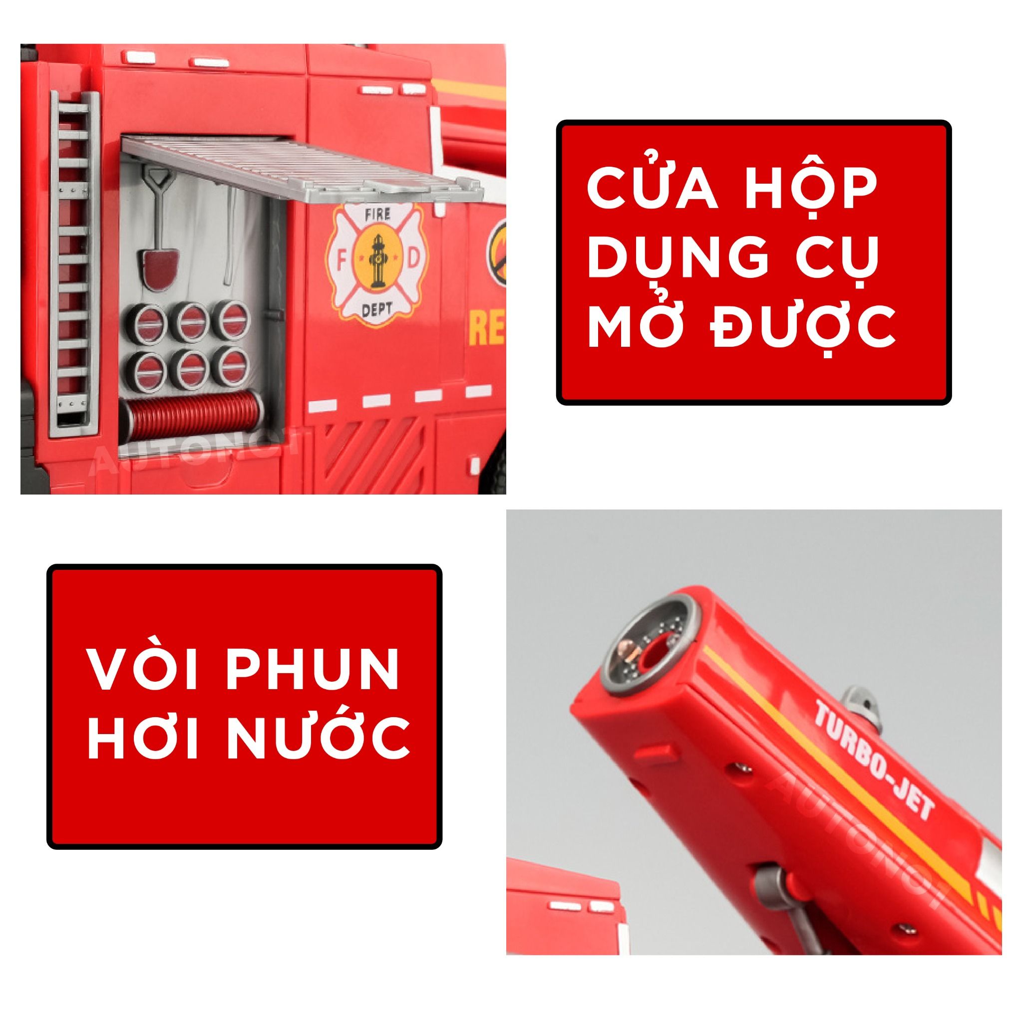 Mô hình xe cứu hỏa phun hơi nước/phun khói - có đèn - âm thanh tỉ lệ 1:32 Ty models OT32045