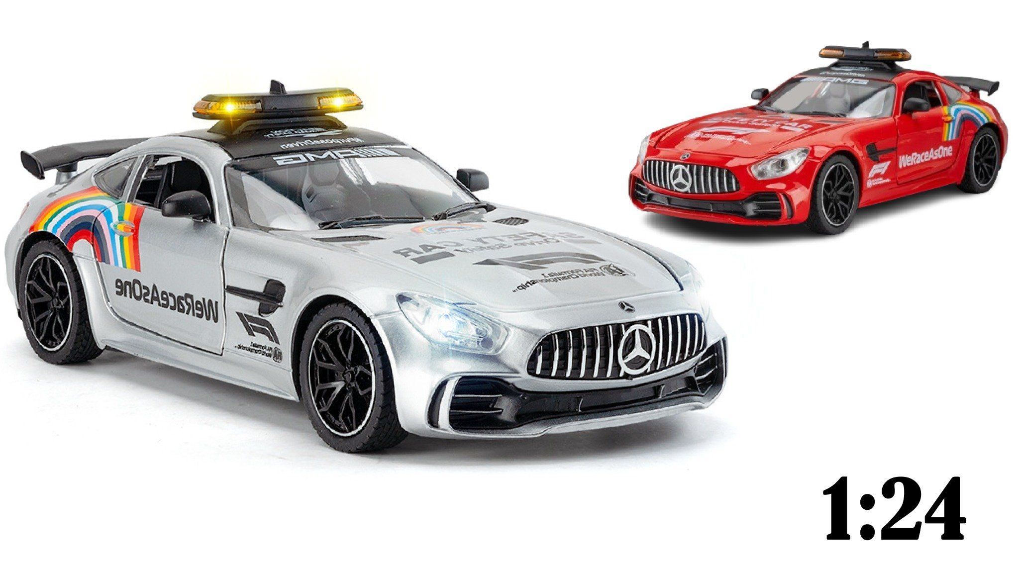 Mô hình xe dẫn đoàn đua F1 Mercedes Benz AMG GTR Safety car - full open - đánh lái - đèn - âm thanh tỉ lệ 1:24 Chezhi model OT600