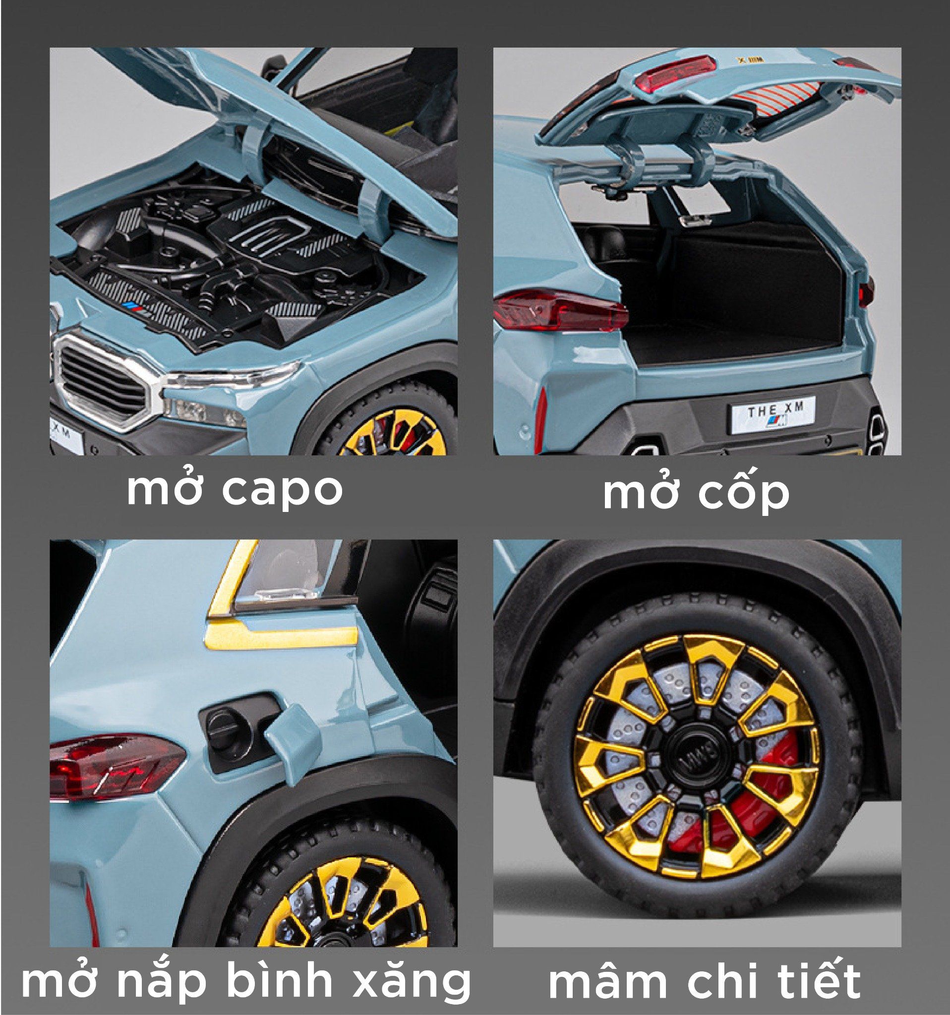 Mô hình xe BMW the XM full kính - full open - đánh lái được tỉ lệ 1:24 Chezhi OT448