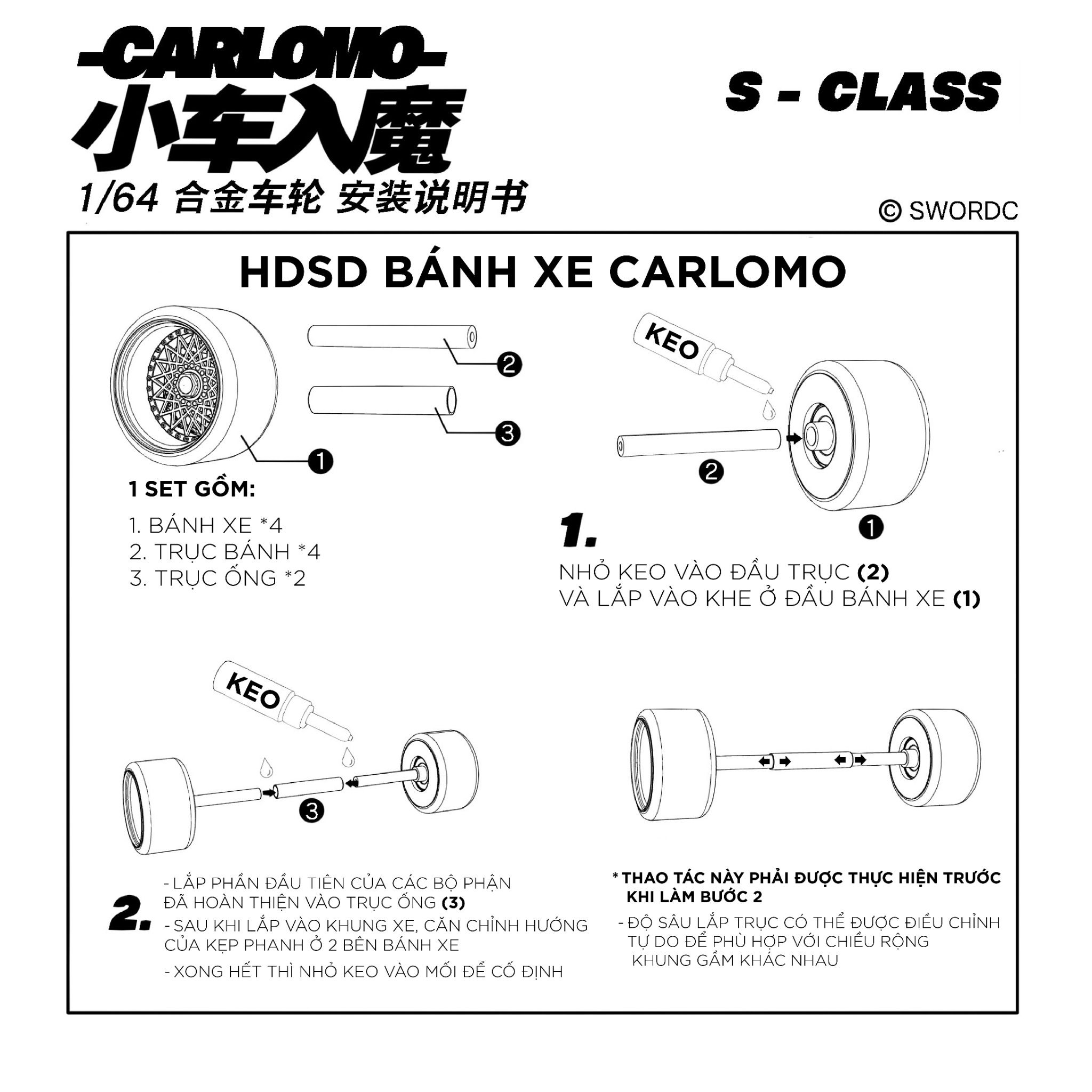 Phụ kiện độ bánh cho xe mô hình Carlomo Wheels S-Class kích thước 9,5mm bằng kim loại tỉ lệ 1:64 Carlomo S0