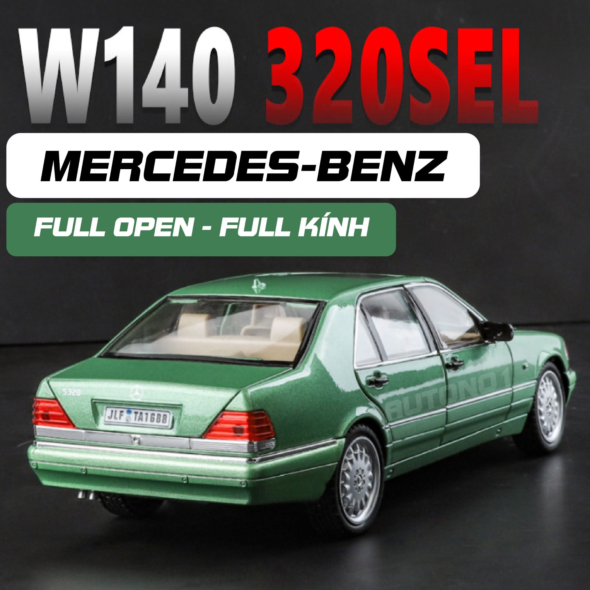 Mô hình xe cổ Mercedes-Benz W140 320SEL full open - full kính - đánh lái được - có đèn và âm thanh tỉ lệ 1:24 Jinlifang OT468