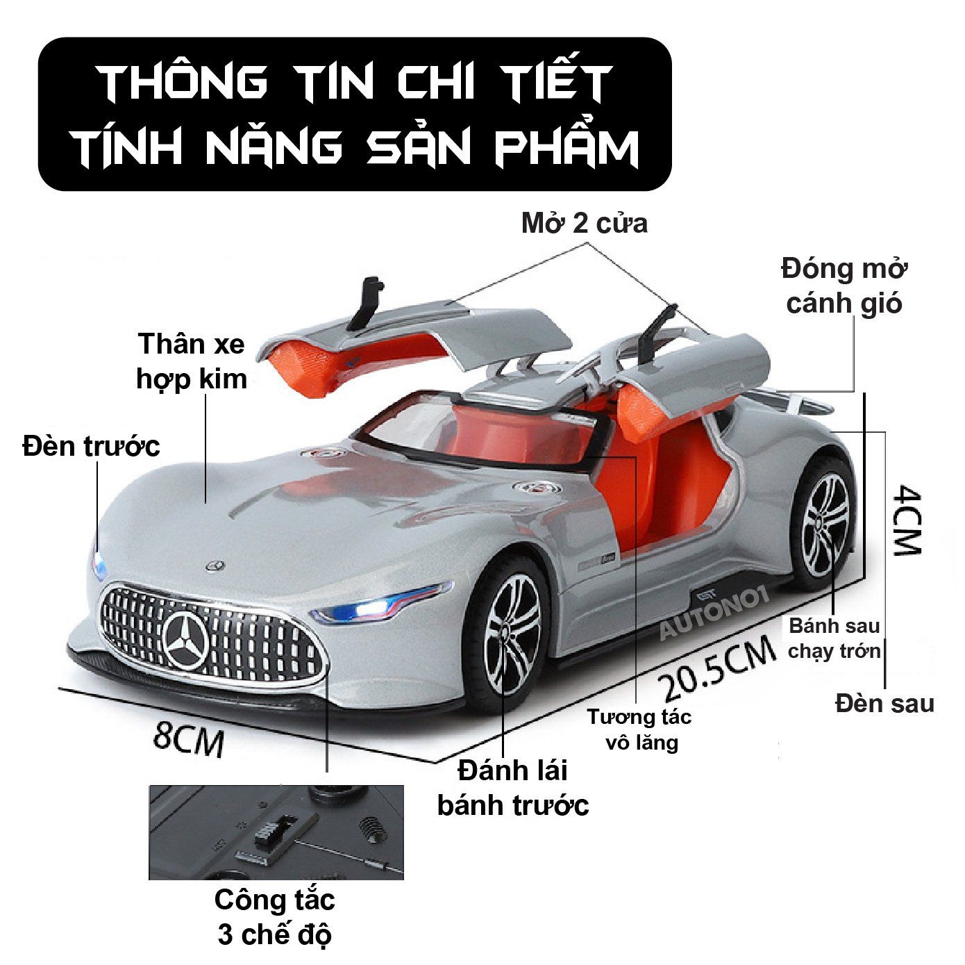 Mô hình xe Mercedes-Benz AMG Vision GT full open - có đèn - âm thanh tỉ lệ 1:24 Alloy Model OT534