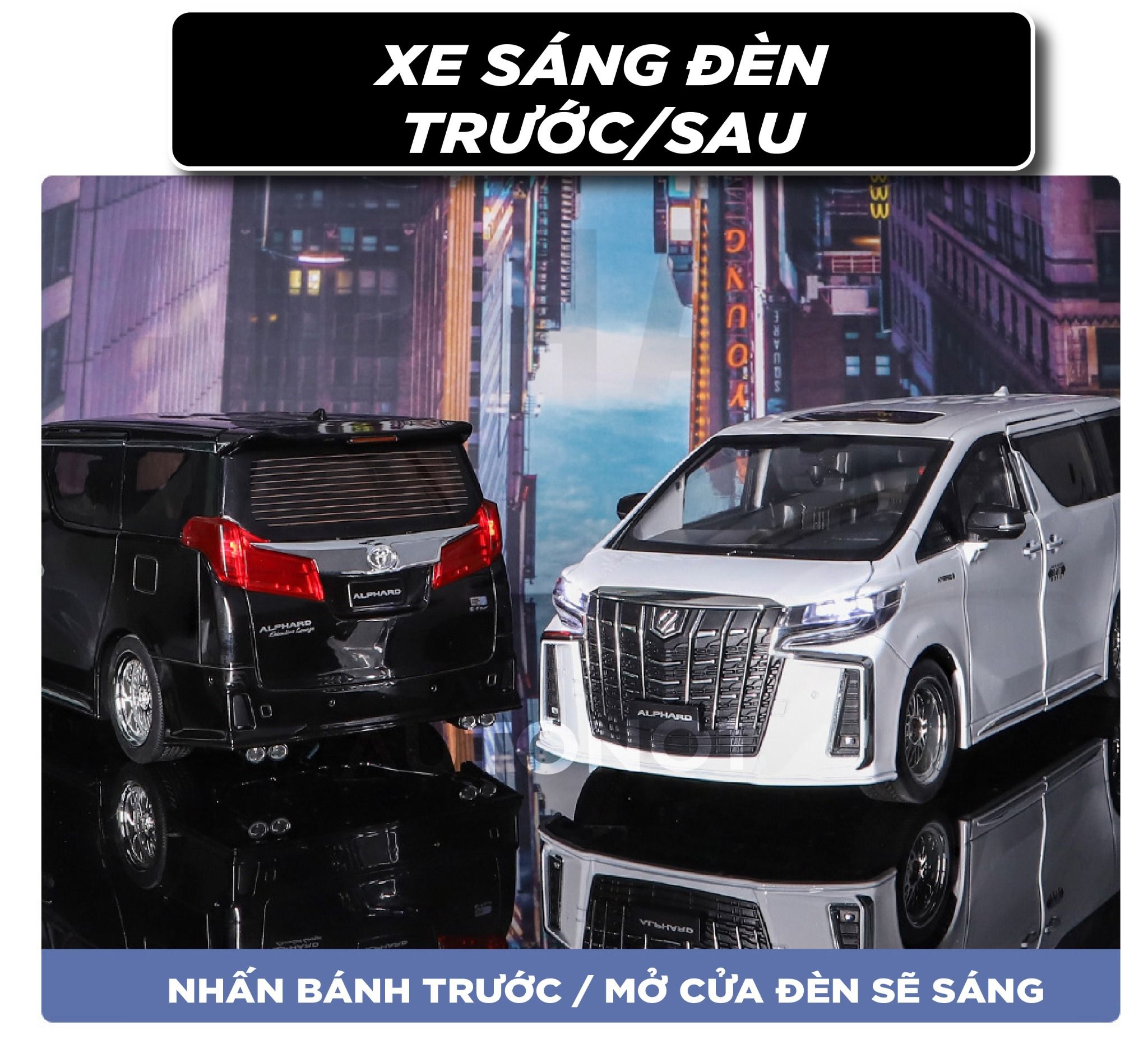 Mô hình xe Toyota Alphard 2023 full open - âm thanh - đèn cửa tự động mở tỉ lệ 1:18 Alloy model OT377