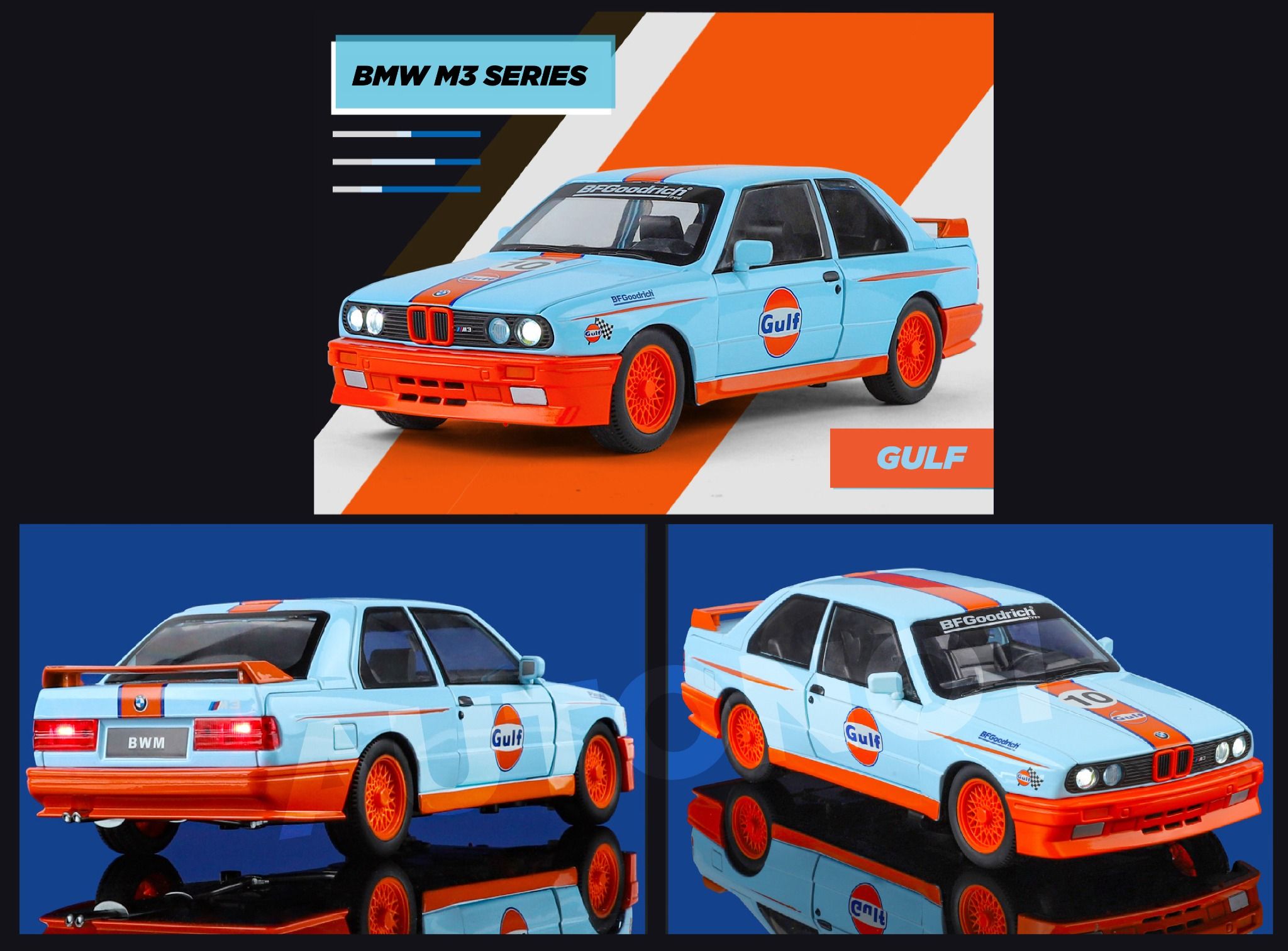 Mô hình xe BMW M3 series racing full open - full kính - đánh lái được tỉ lệ 1:24 JinliFang OT24039
