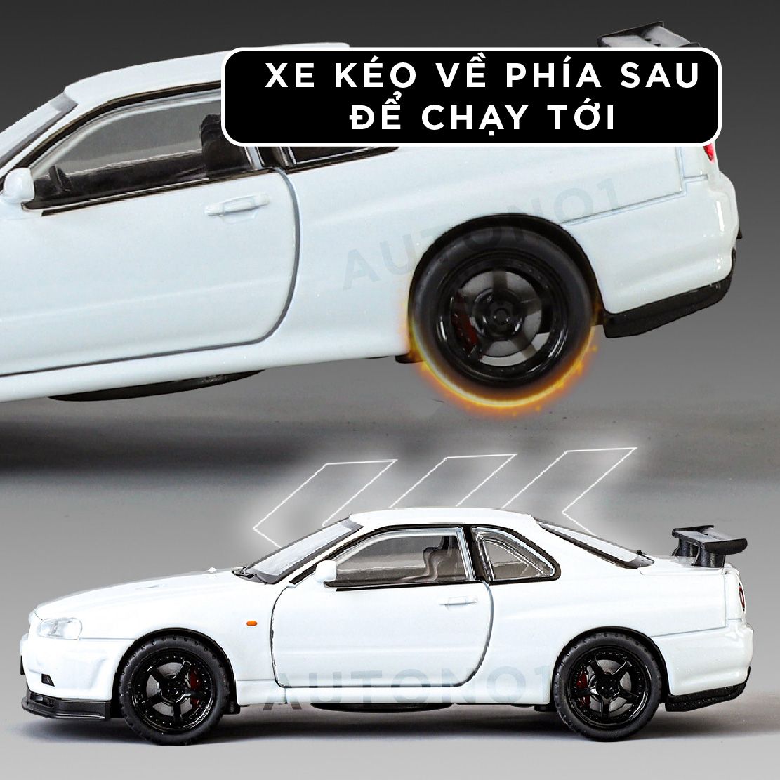 Mô hình xe ô tô Nissan GT-R R34 Fast & Furious full open - full kính - có đèn - âm thanh tỉ lệ 1:32 Jinlifiang OT574