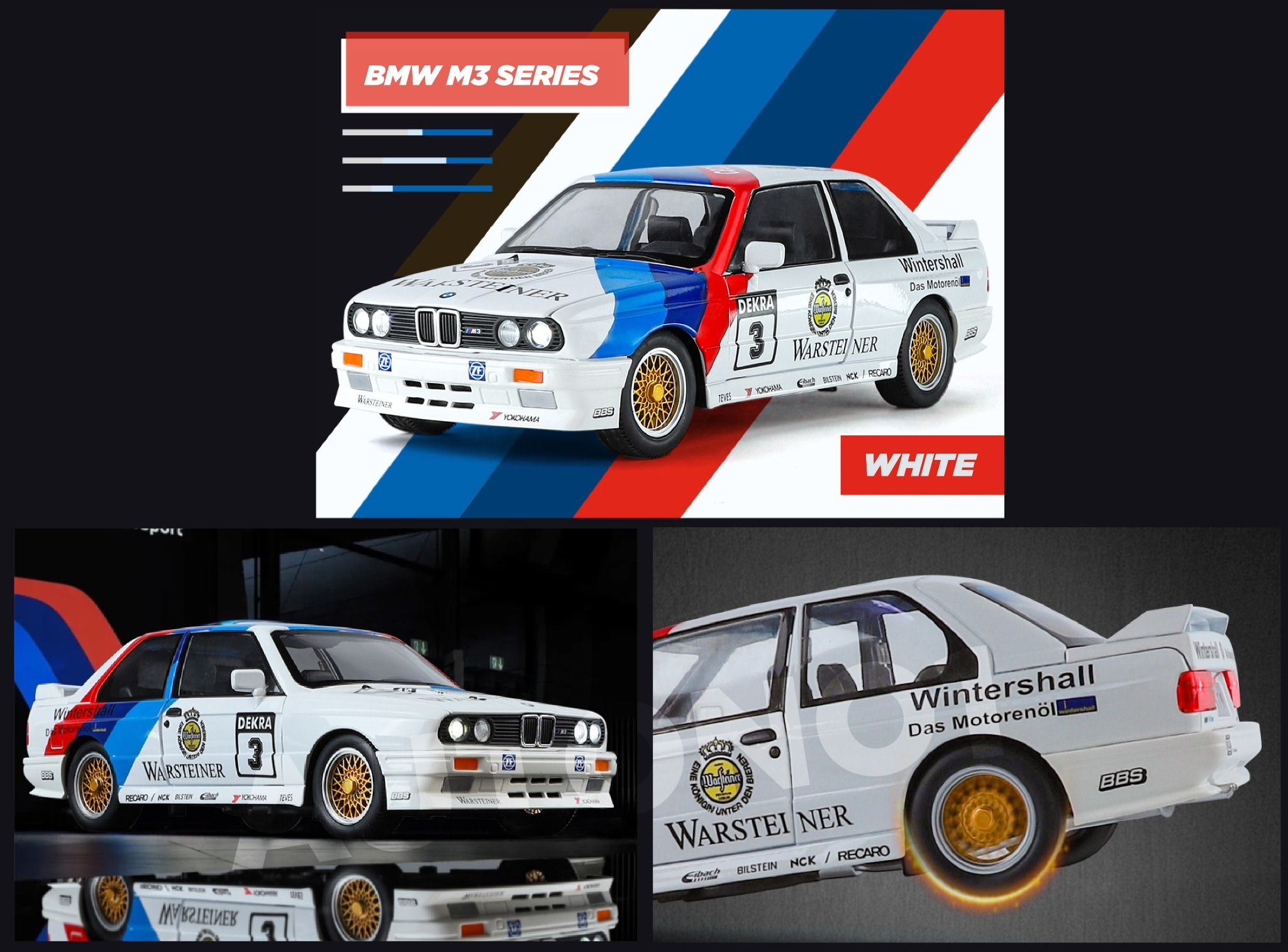 Mô hình xe BMW M3 series racing full open - full kính - đánh lái được tỉ lệ 1:24 JinliFang OT24039