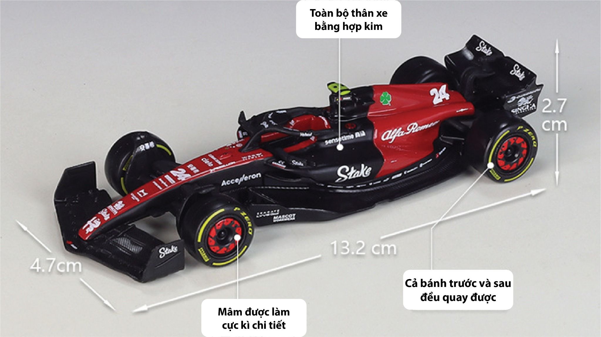  Mô hình xe đua F1 Alfa Romeo Team Stake 2023 Formular C43 tỉ lệ 1:43 Bburago OT292 