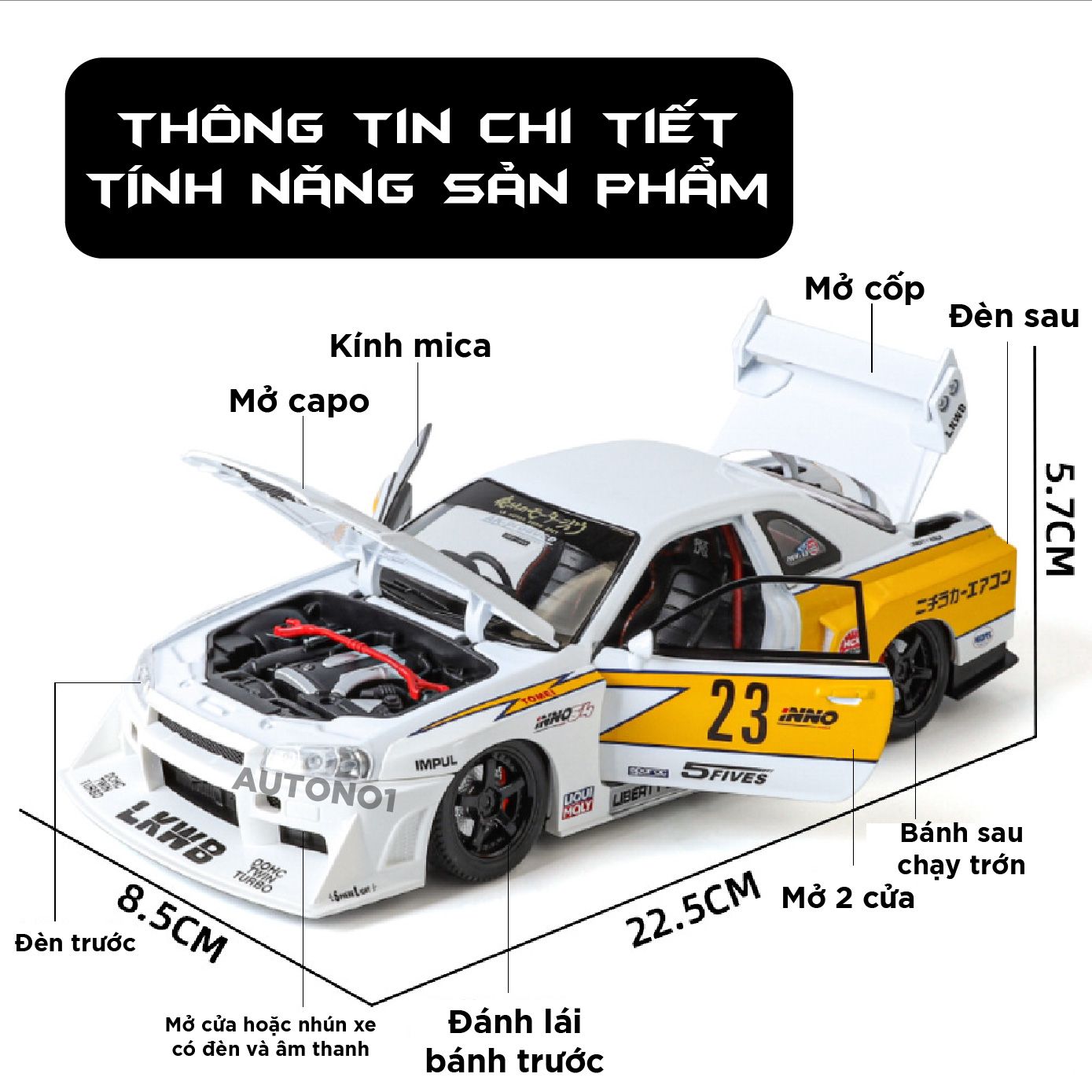 Mô hình xe Nissan S15 Skyline GTR LBWK full open - đánh lái - có đèn - âm thanh tỉ lệ 1:24 Jinlifang OT532