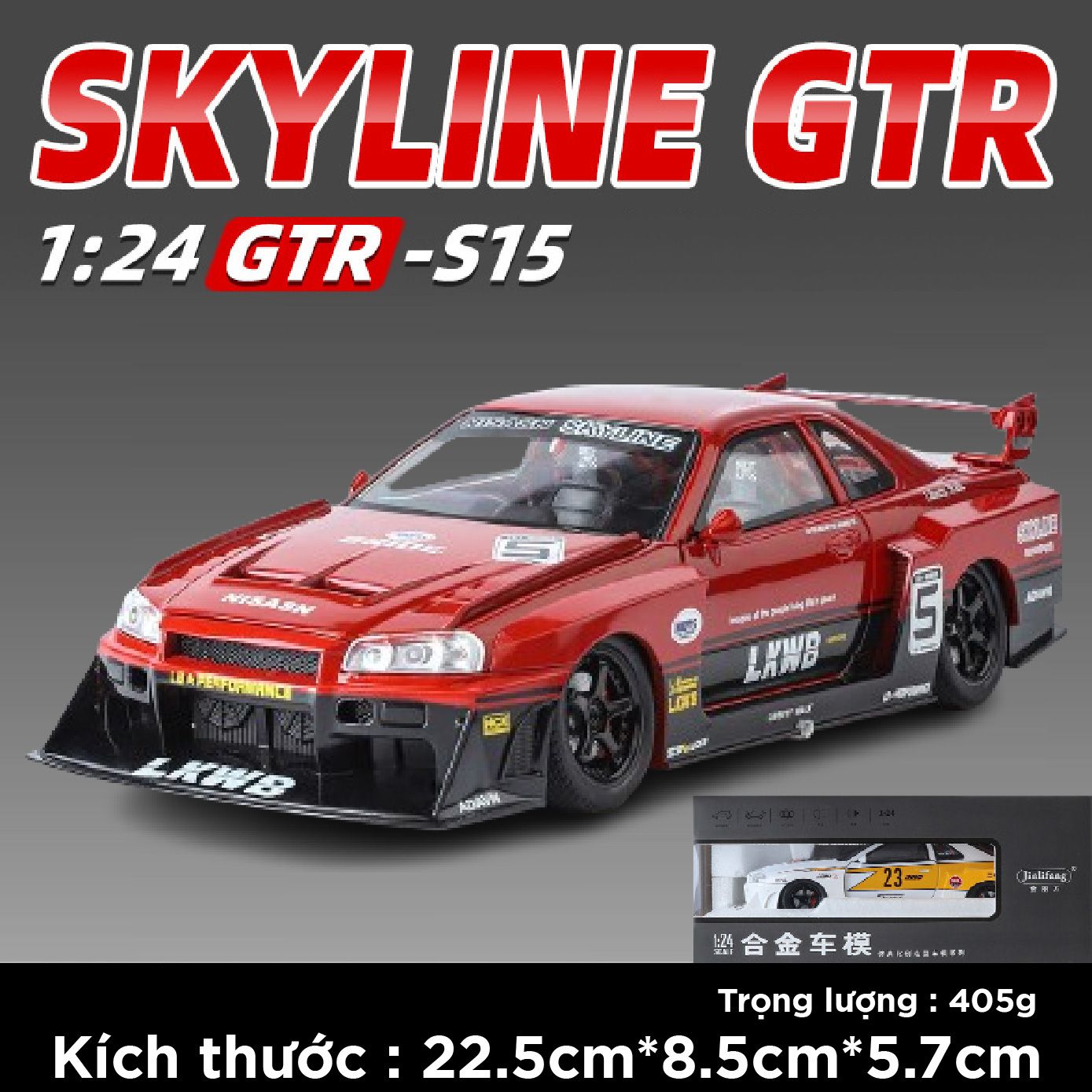 Mô hình xe Nissan S15 Skyline GTR LBWK full open - đánh lái - có đèn - âm thanh tỉ lệ 1:24 Jinlifang OT532