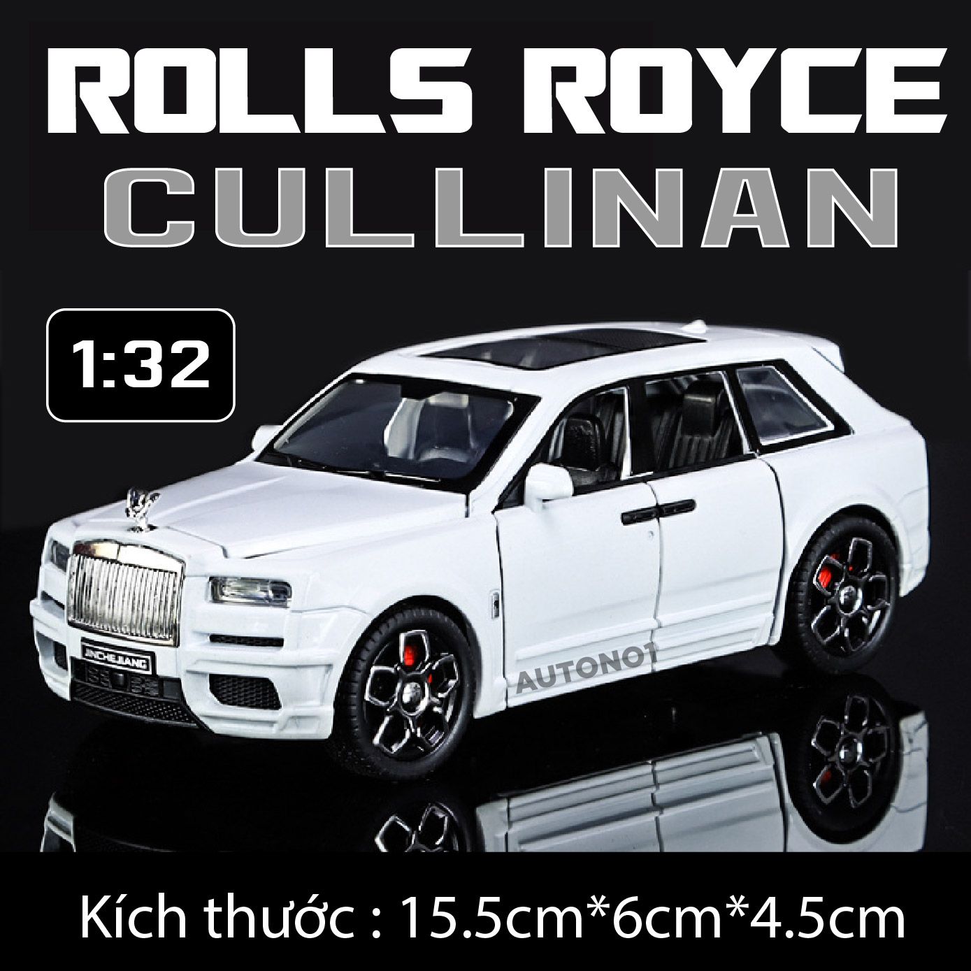 Mô hình xe Rolls Royce Cullinan full open, có đèn và âm thanh tỉ lệ 1:32 JincheJiang Model OT455
