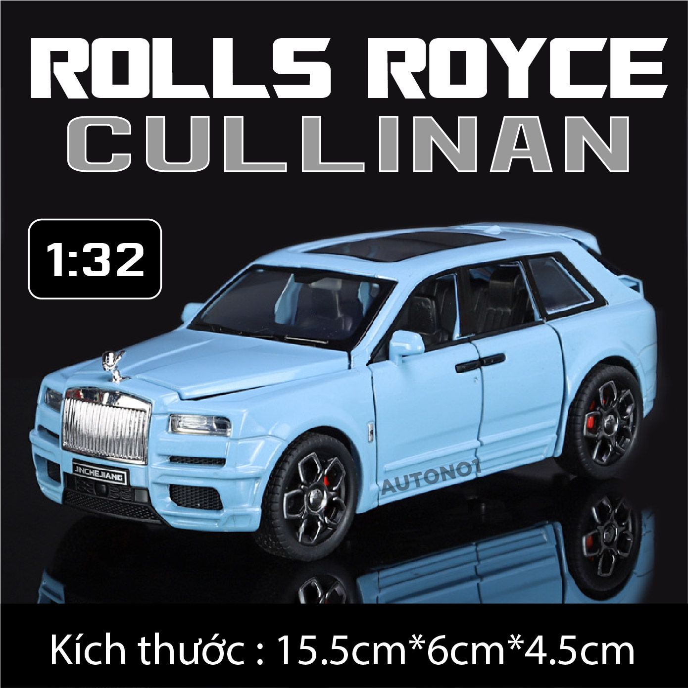 Mô hình xe Rolls Royce Cullinan full open, có đèn và âm thanh tỉ lệ 1:32 JincheJiang Model OT455