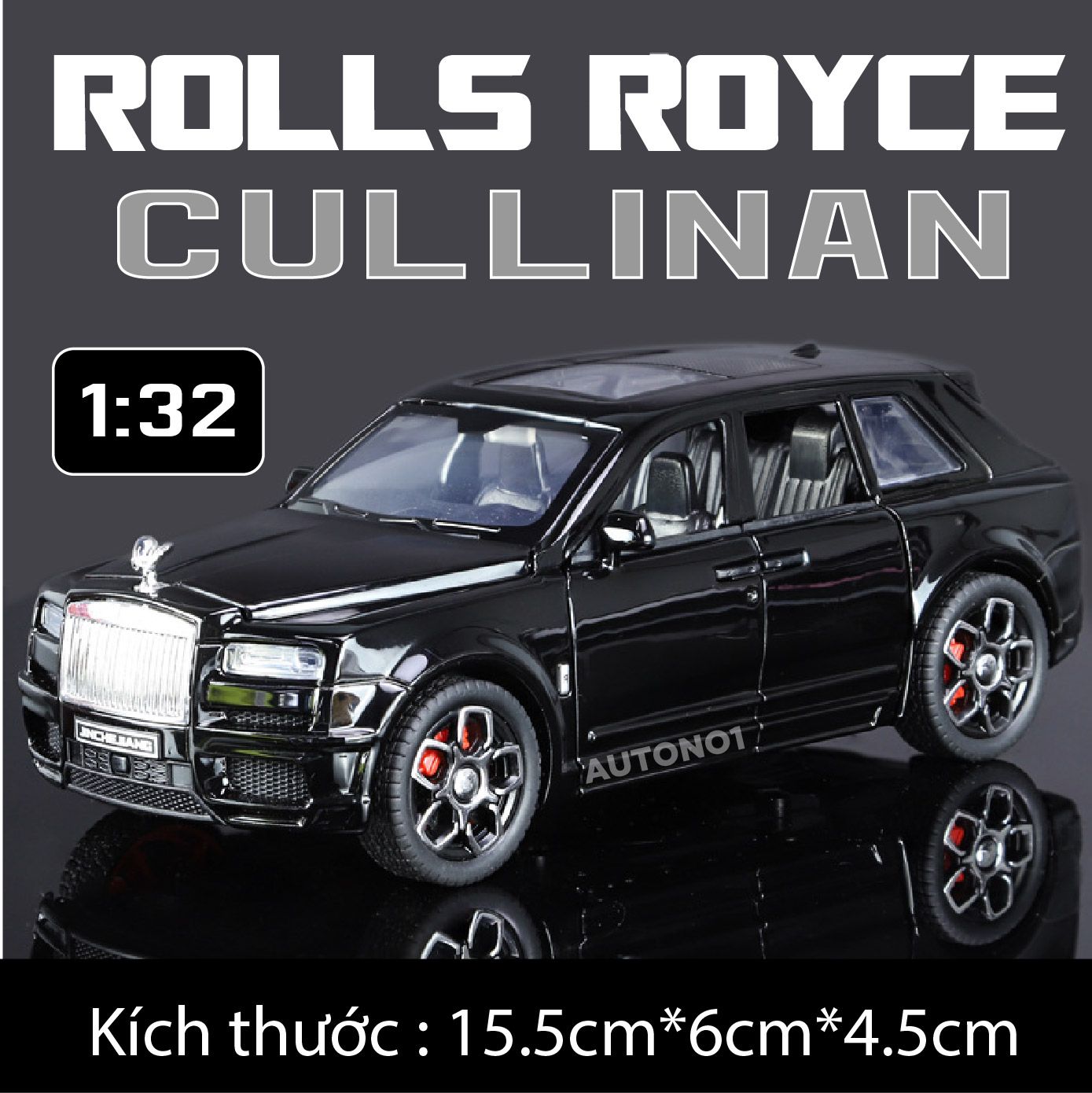 Mô hình xe Rolls Royce Cullinan full open, có đèn và âm thanh tỉ lệ 1:32 JincheJiang Model OT455