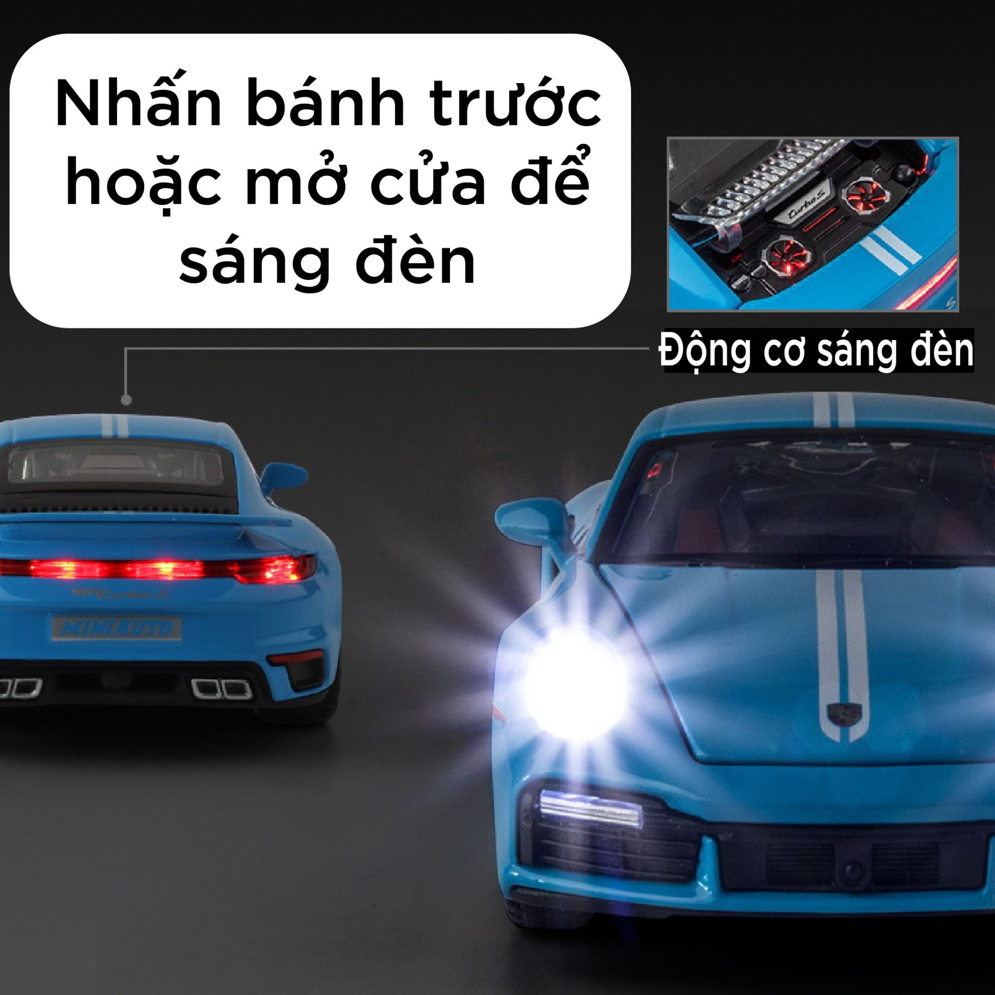 Mô hình xe Porsche 911 Turbo S full open , có đèn và âm thanh tỉ lệ 1:32 Miniauto OT32035