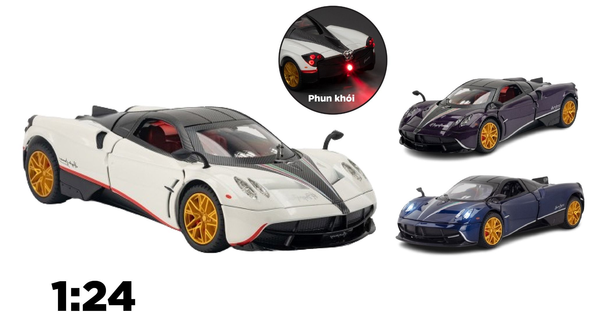 Mô hình xe Pagani Huayra Dinastia phun khói - đánh lái được - full open tỉ lệ 1:24 Chezhi OT479