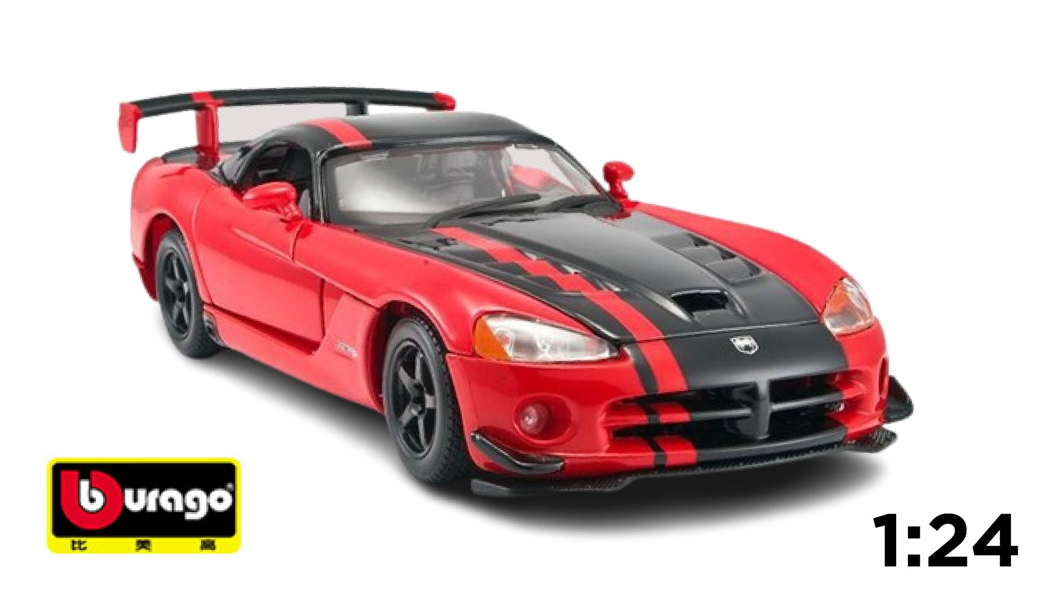 Mô hình xe Dodge Viper SRT10 Acr red black full open - đánh lái được tỉ lệ 1:24 Bburago OT591