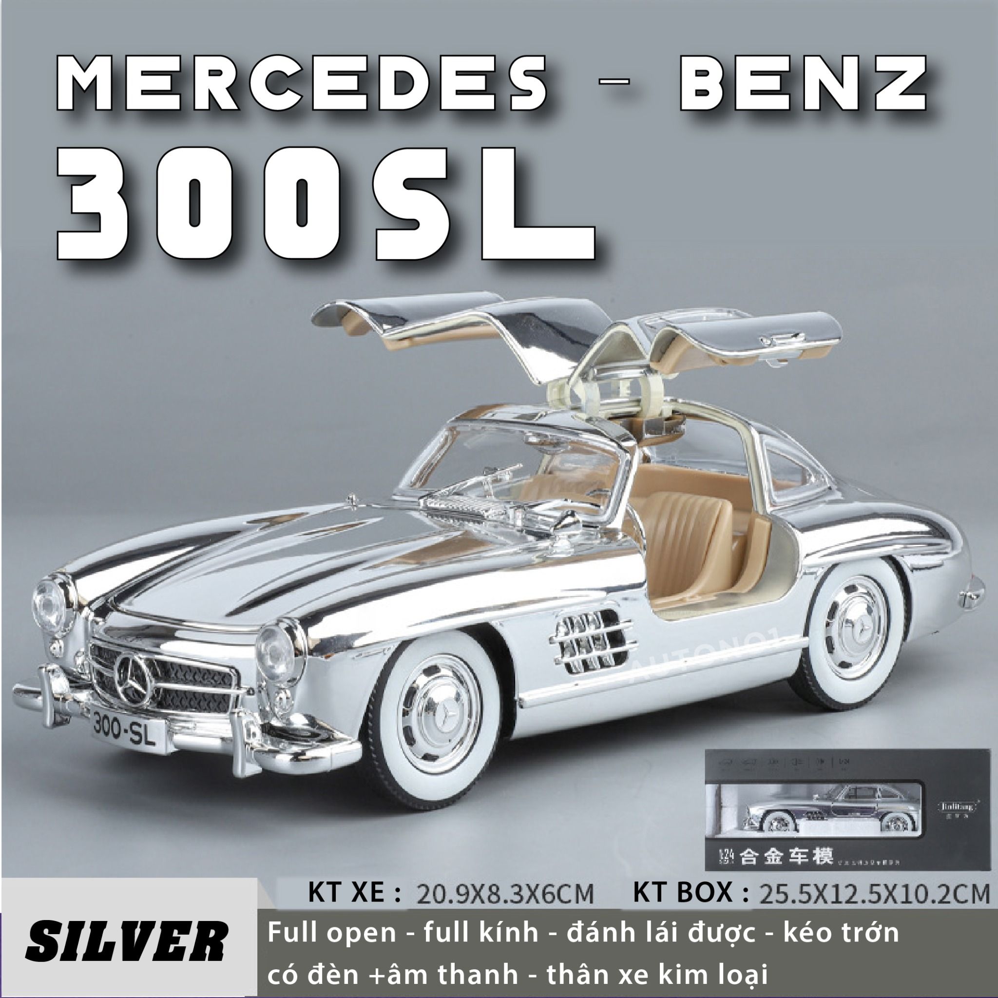 Mô hình xe Mercedes - Benz 300SL full open - có âm thanh - đèn - đánh lái tỉ lệ 1:24 Jinlifiang OT24023