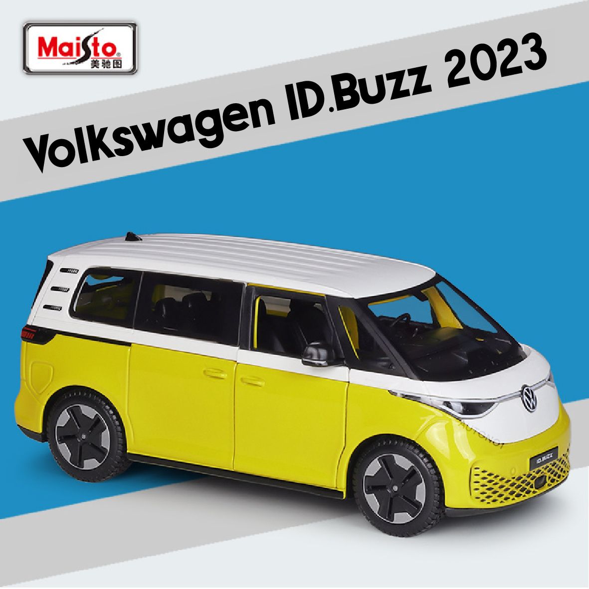 Mô hình xe ô tô điện ID. Buzz Volkswagen mở 2 cửa và cốp sau tỉ lệ 1:24 Maisto OT535