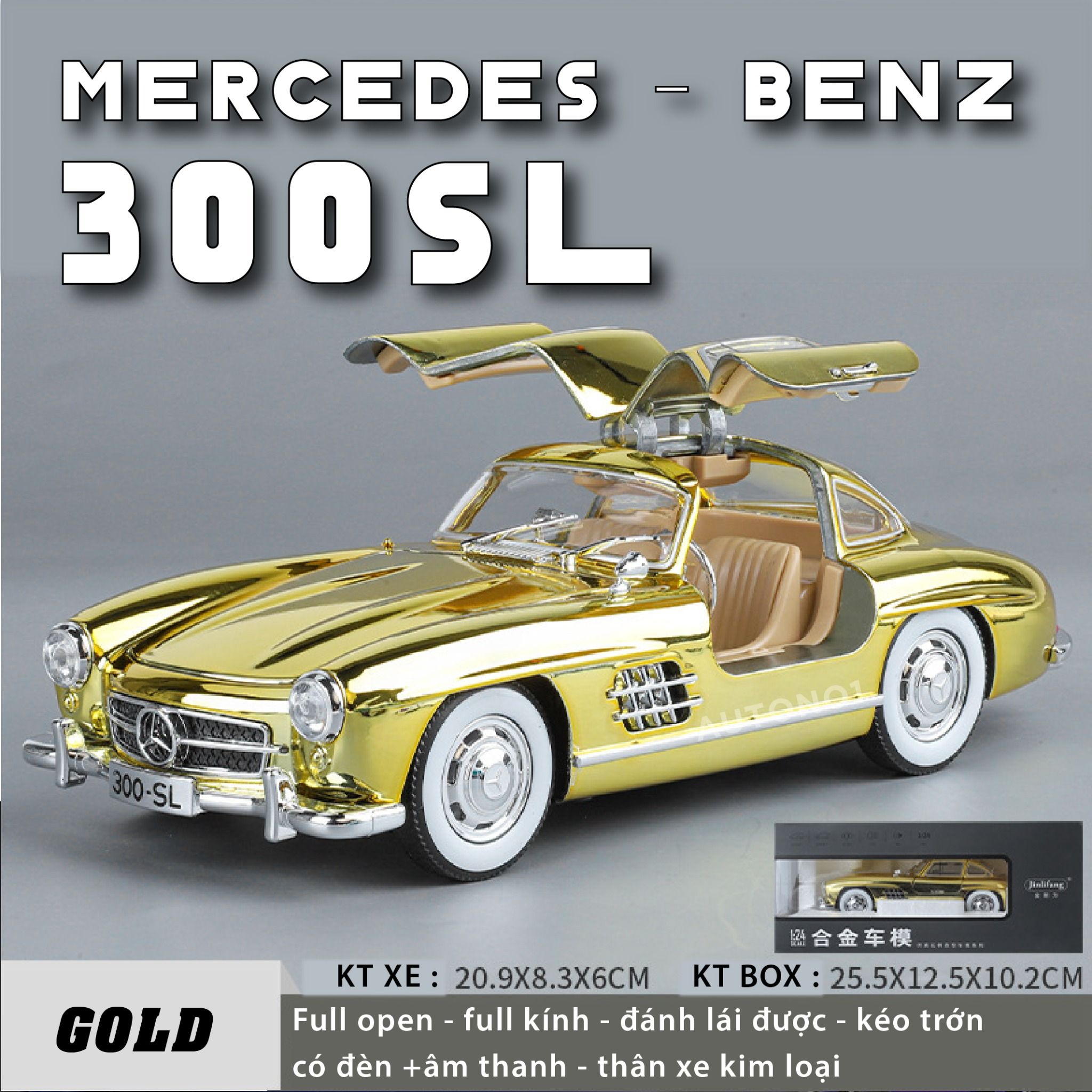 Mô hình xe Mercedes - Benz 300SL full open - có âm thanh - đèn - đánh lái tỉ lệ 1:24 Jinlifiang OT24023