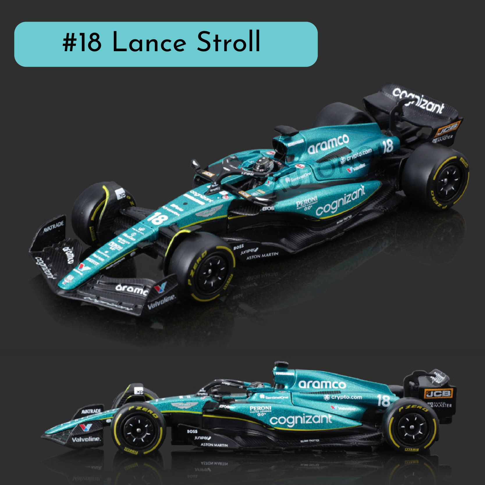 Mô hình xe đua F1 Formula Aston Martin 2023 AMR23 hộp mica có figure tỉ lệ 1:43 Bburago OT43002 18-38091