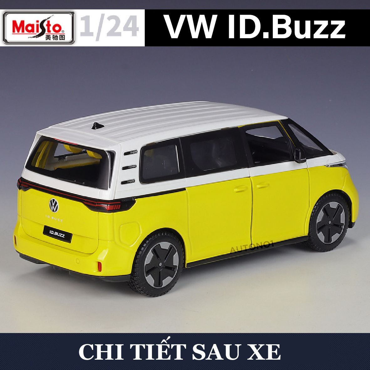 Mô hình xe ô tô điện ID. Buzz Volkswagen mở 2 cửa và cốp sau tỉ lệ 1:24 Maisto OT535