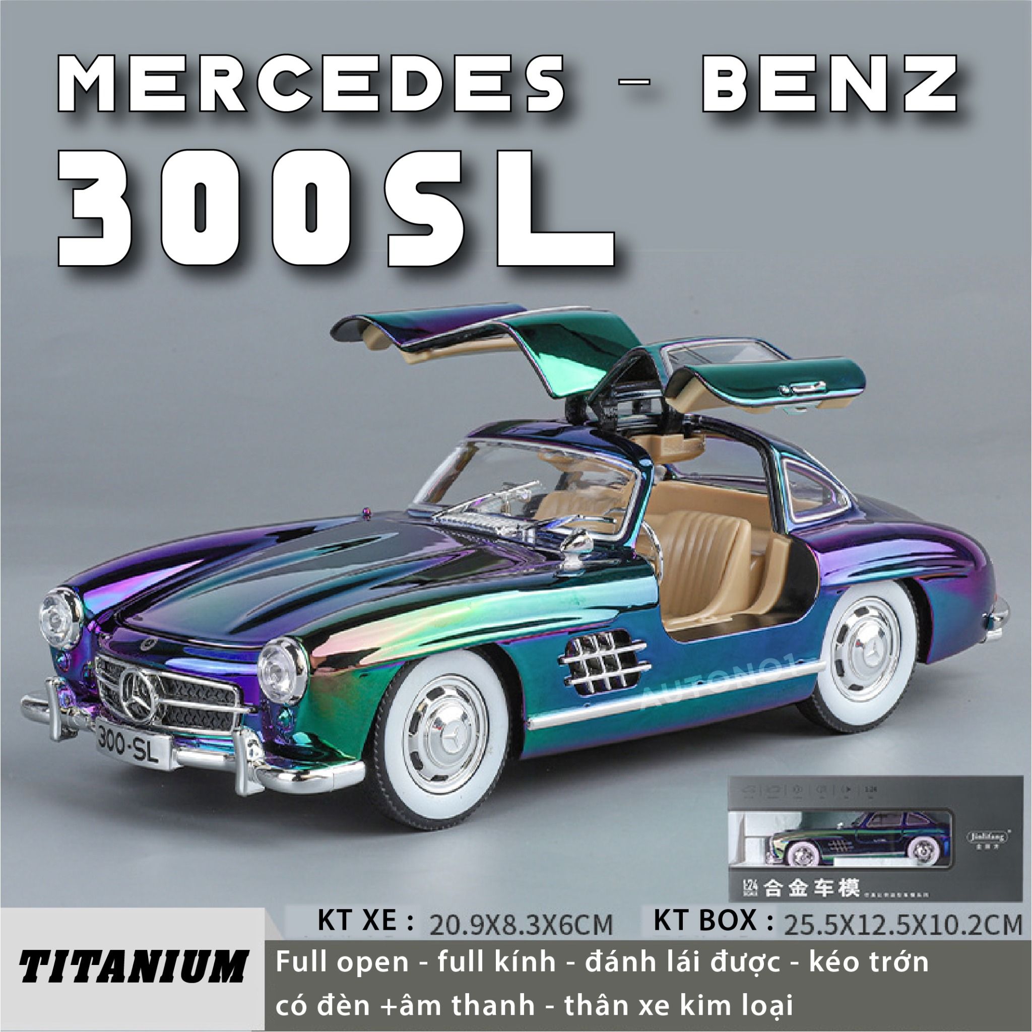 Mô hình xe Mercedes - Benz 300SL full open - có âm thanh - đèn - đánh lái tỉ lệ 1:24 Jinlifiang OT24023