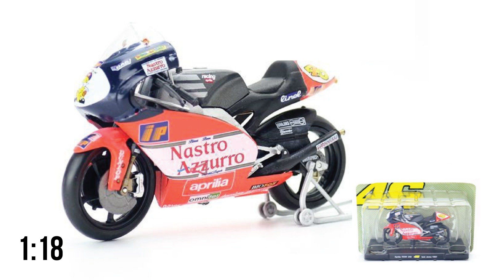 Mô hình xe mô tô GP Aprilla RSW250 1997 có đế tỉ lệ 1:18 Leo models 8172A