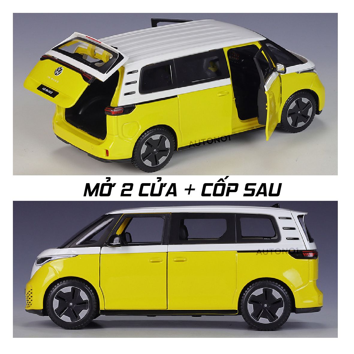Mô hình xe ô tô điện ID. Buzz Volkswagen mở 2 cửa và cốp sau tỉ lệ 1:24 Maisto OT535