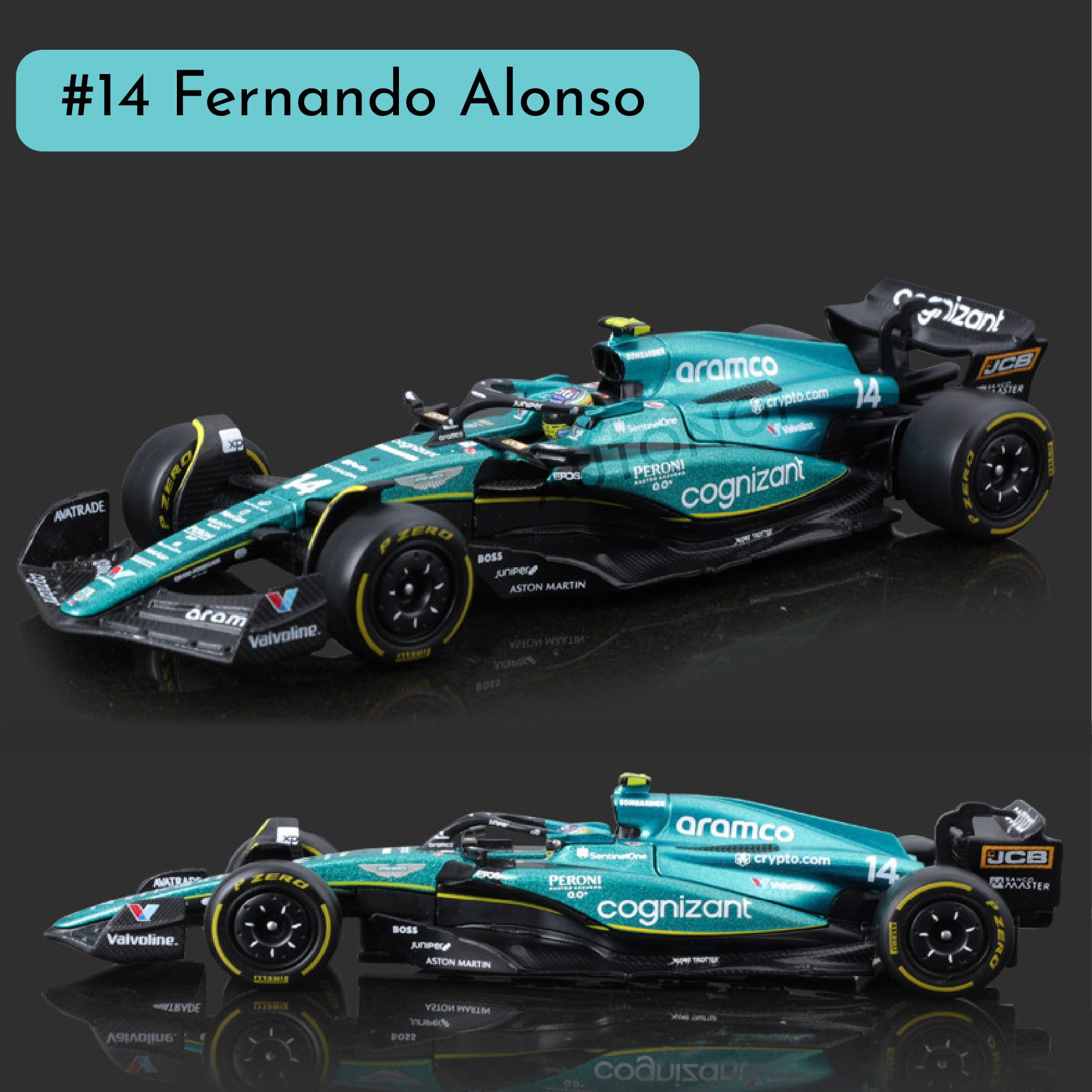 Mô hình xe đua F1 Formula Aston Martin 2023 AMR23 hộp mica có figure tỉ lệ 1:43 Bburago OT43002 18-38091