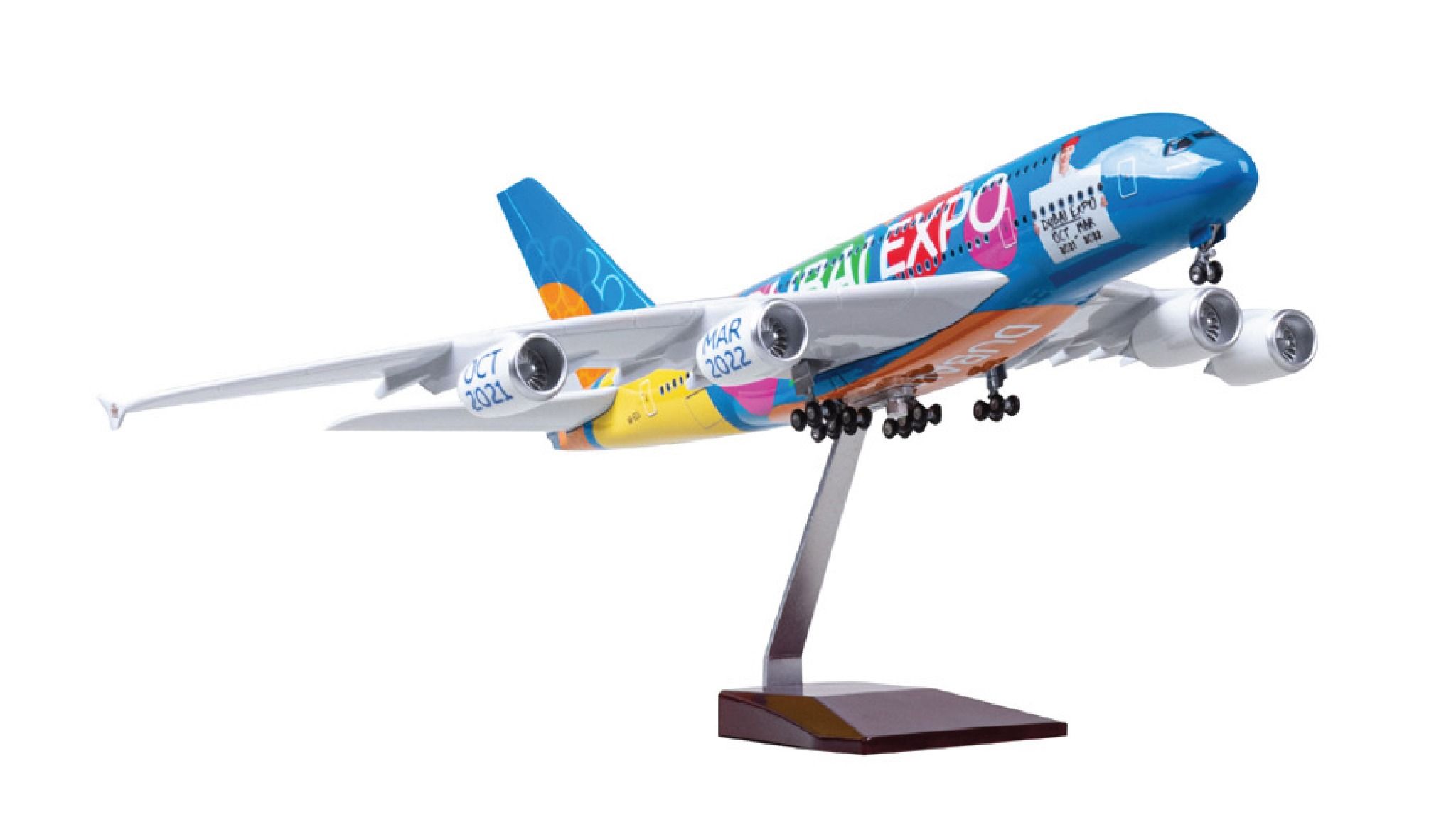 Mô hình máy bay Be part of the magic Dubai expo 2021-2022 Airbus A380 47cm 1:200 có đèn led tự động theo tiếng vỗ tay hoặc chạm MB47016