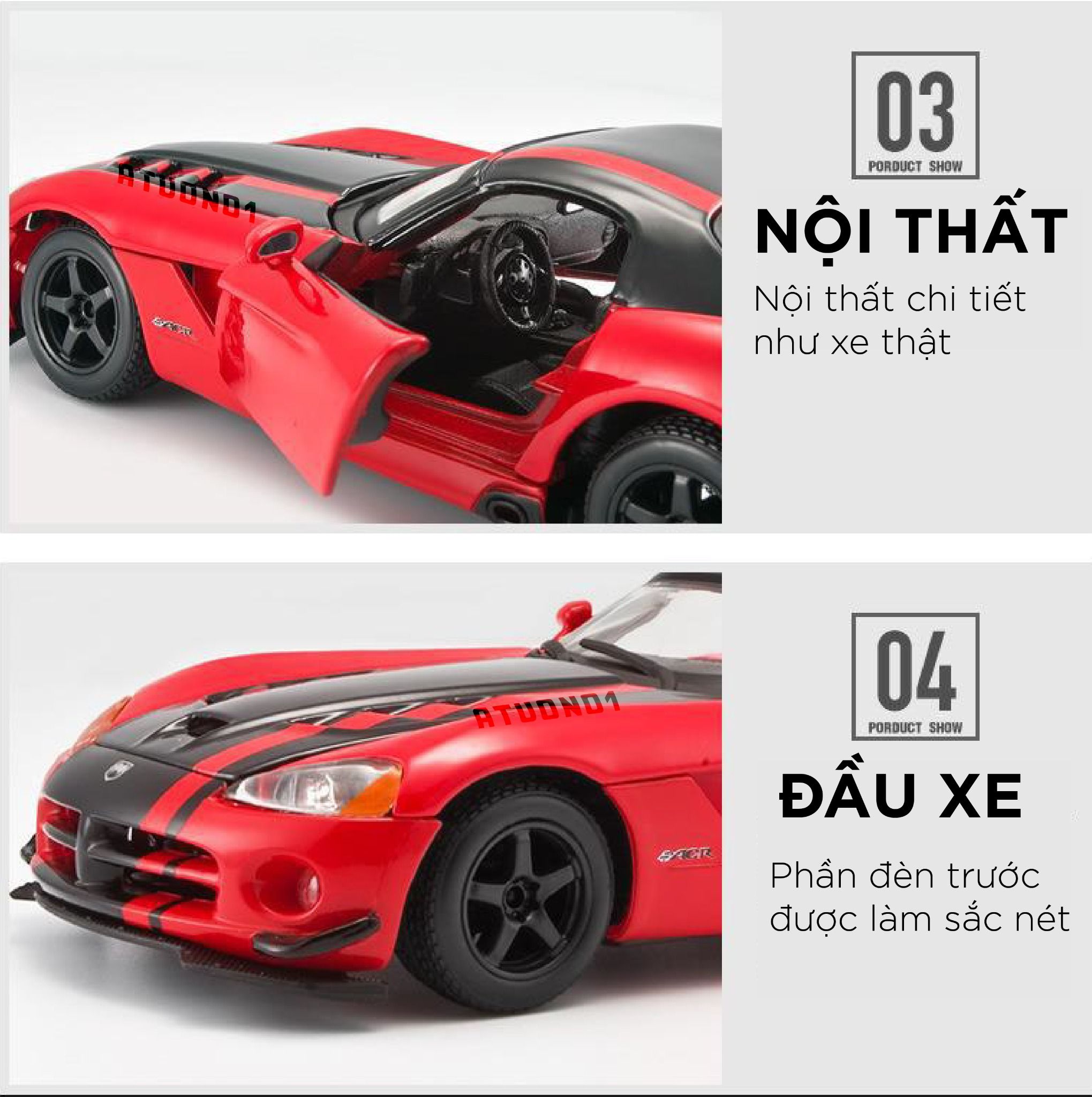 Mô hình xe Dodge Viper SRT10 Acr red black full open - đánh lái được tỉ lệ 1:24 Bburago OT591