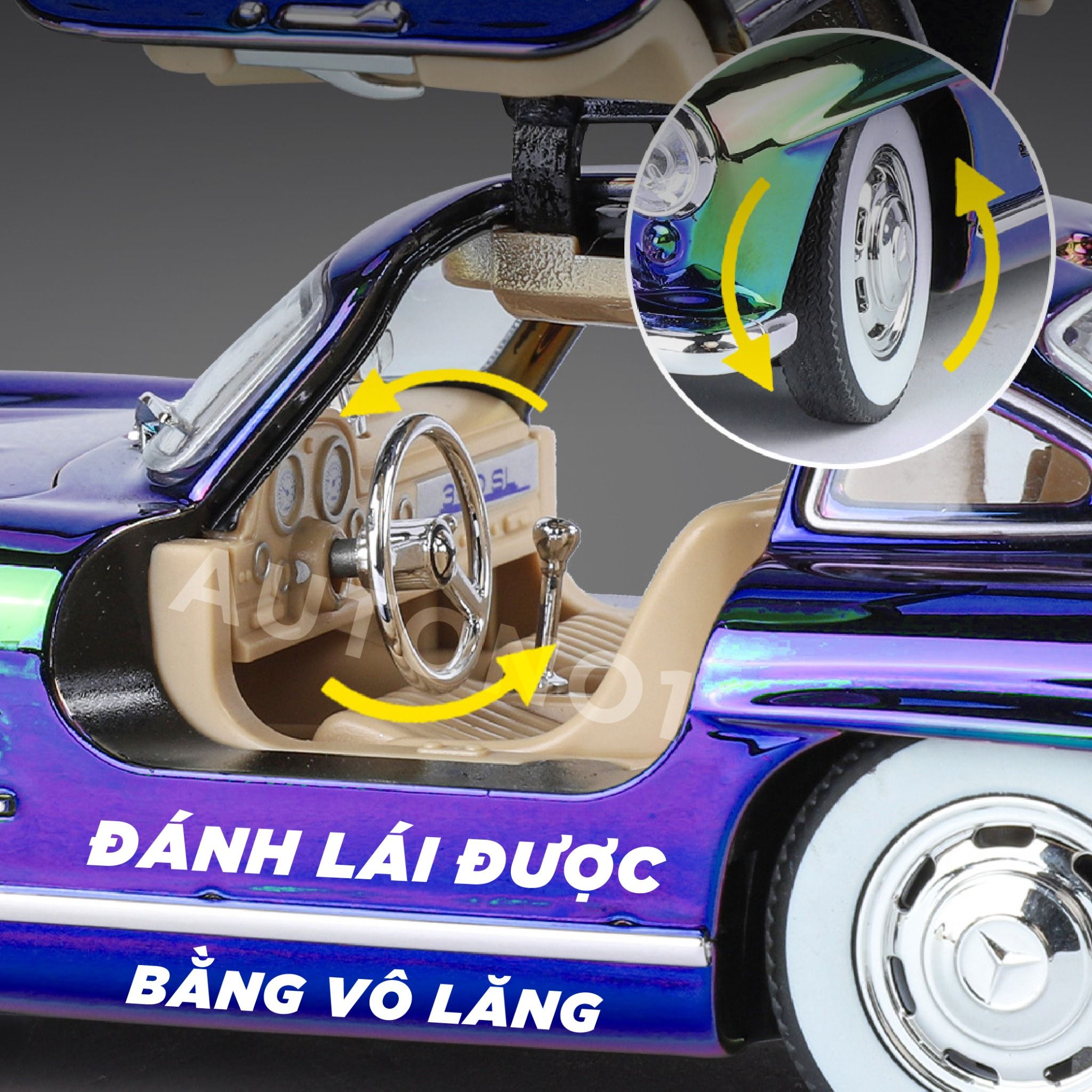 Mô hình xe Mercedes - Benz 300SL full open - có âm thanh - đèn - đánh lái tỉ lệ 1:24 Jinlifiang OT24023
