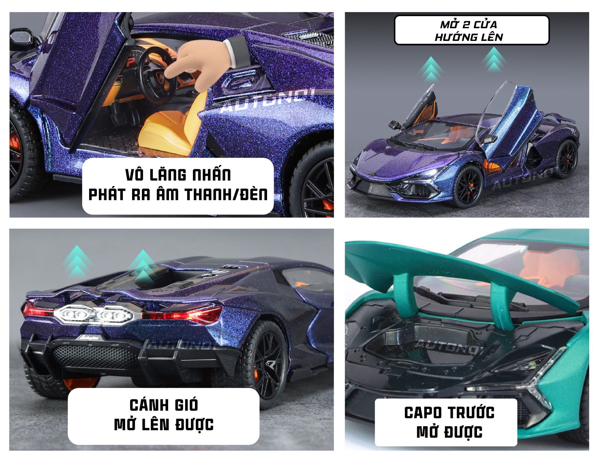 Mô hình Lamborghini Revuelto có đèn-đánh lái được-mở full cửa-full kính tỉ lệ 1:24 Alloy Model OT418